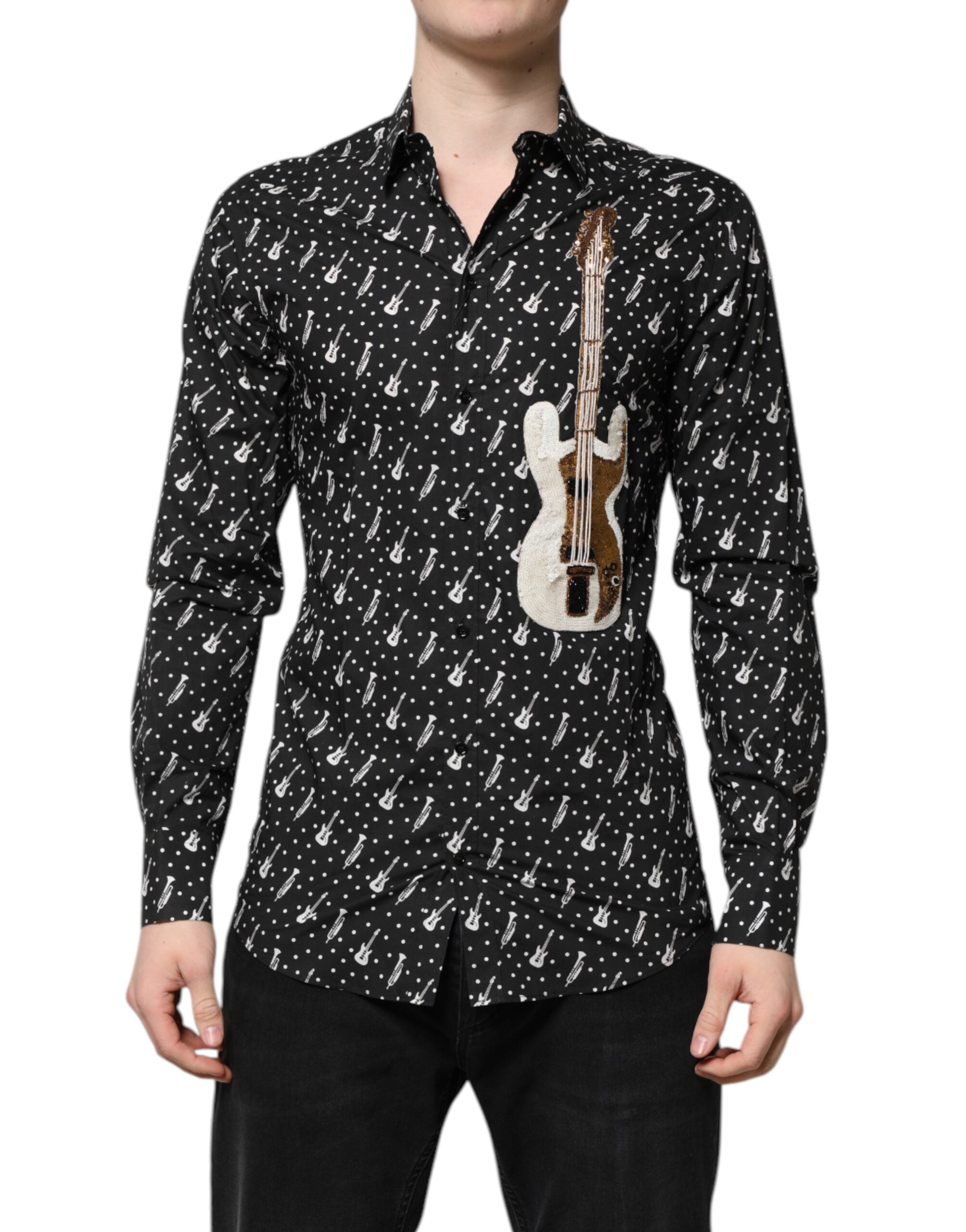 Dolce & Gabbana Black GOLD Instrument Embellished Men's Shirt