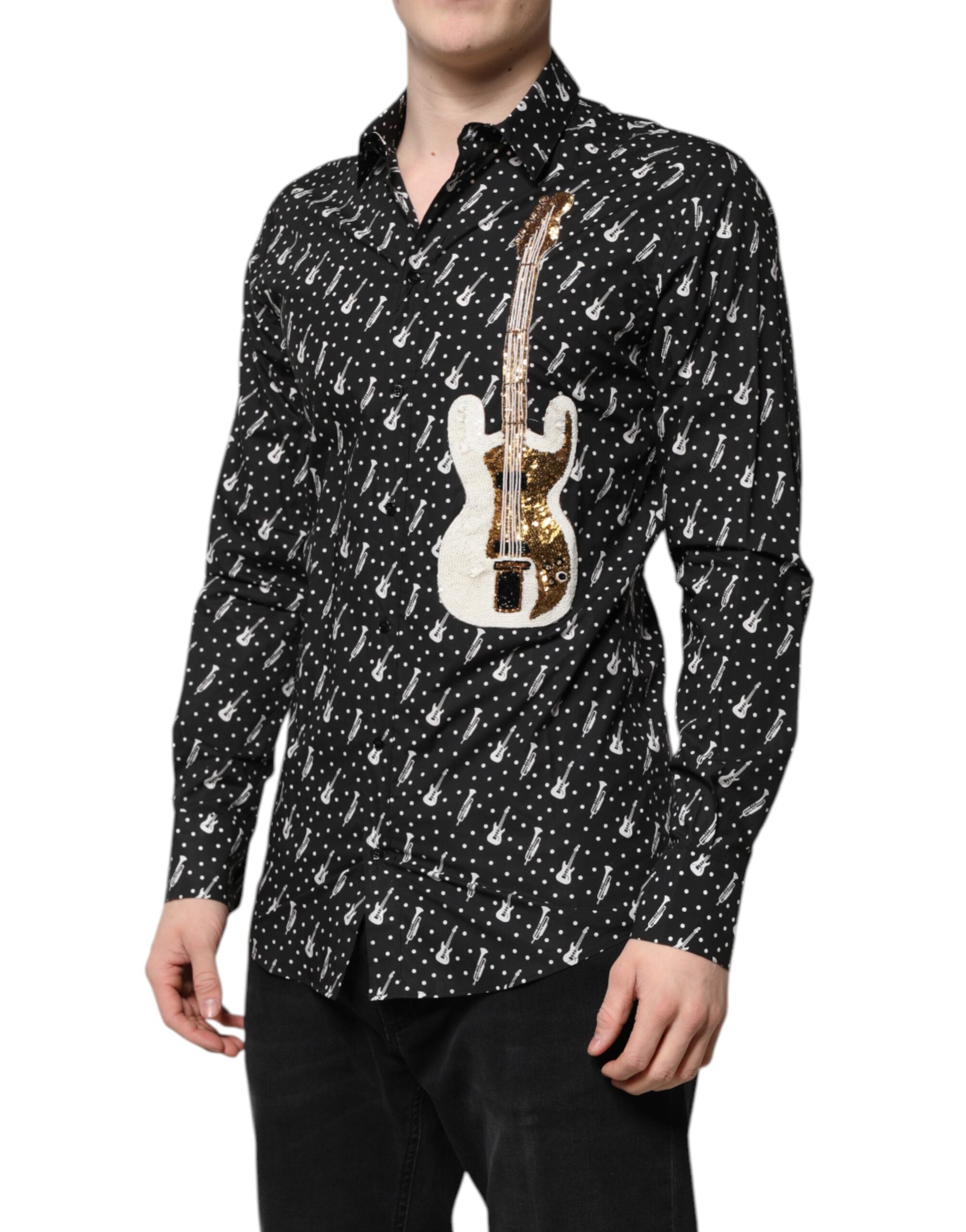 Dolce & Gabbana Black GOLD Instrument Embellished Men's Shirt