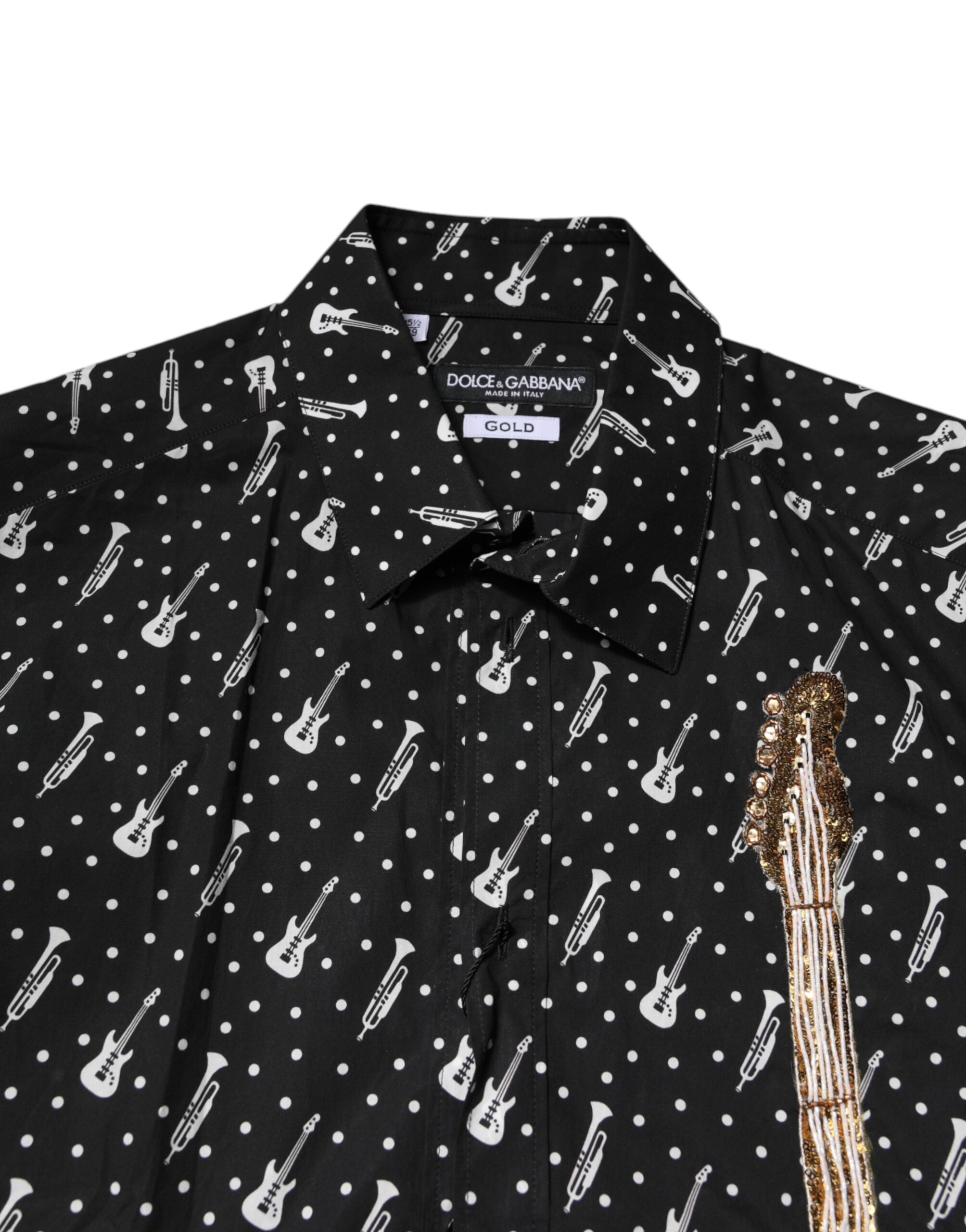 Dolce & Gabbana Black GOLD Instrument Embellished Men's Shirt