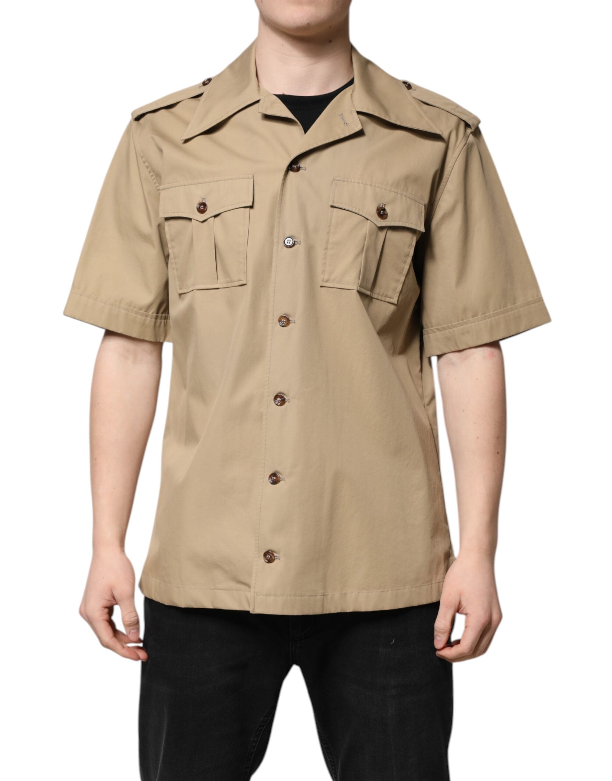 Dolce & Gabbana Brown Graphic Print Short Sleeves Men's Shirt
