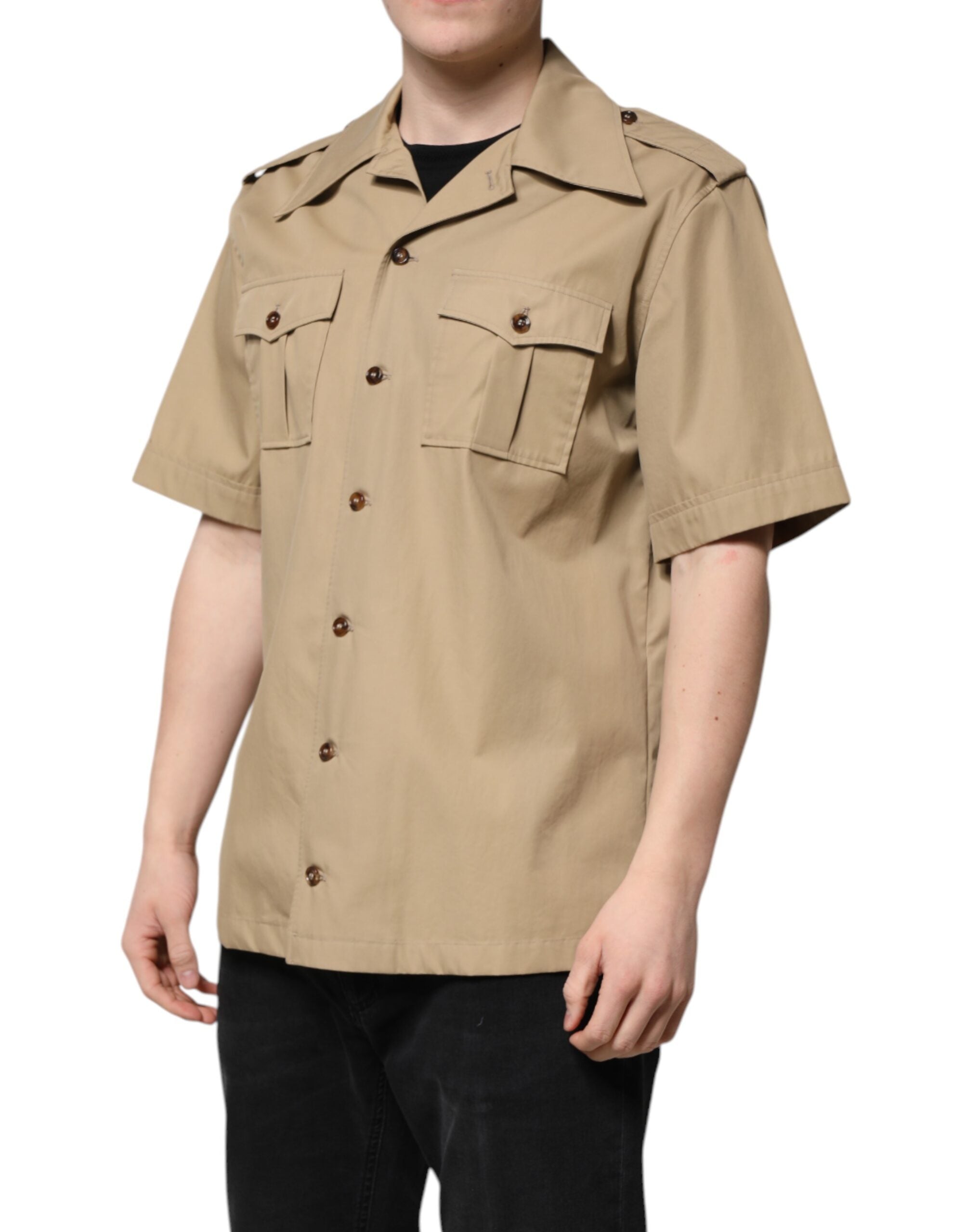 Dolce & Gabbana Brown Graphic Print Short Sleeves Men's Shirt
