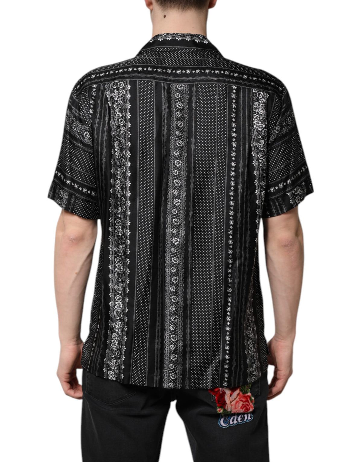 Dolce & Gabbana Black Silk Floral Print Short Sleeves Men's Shirt
