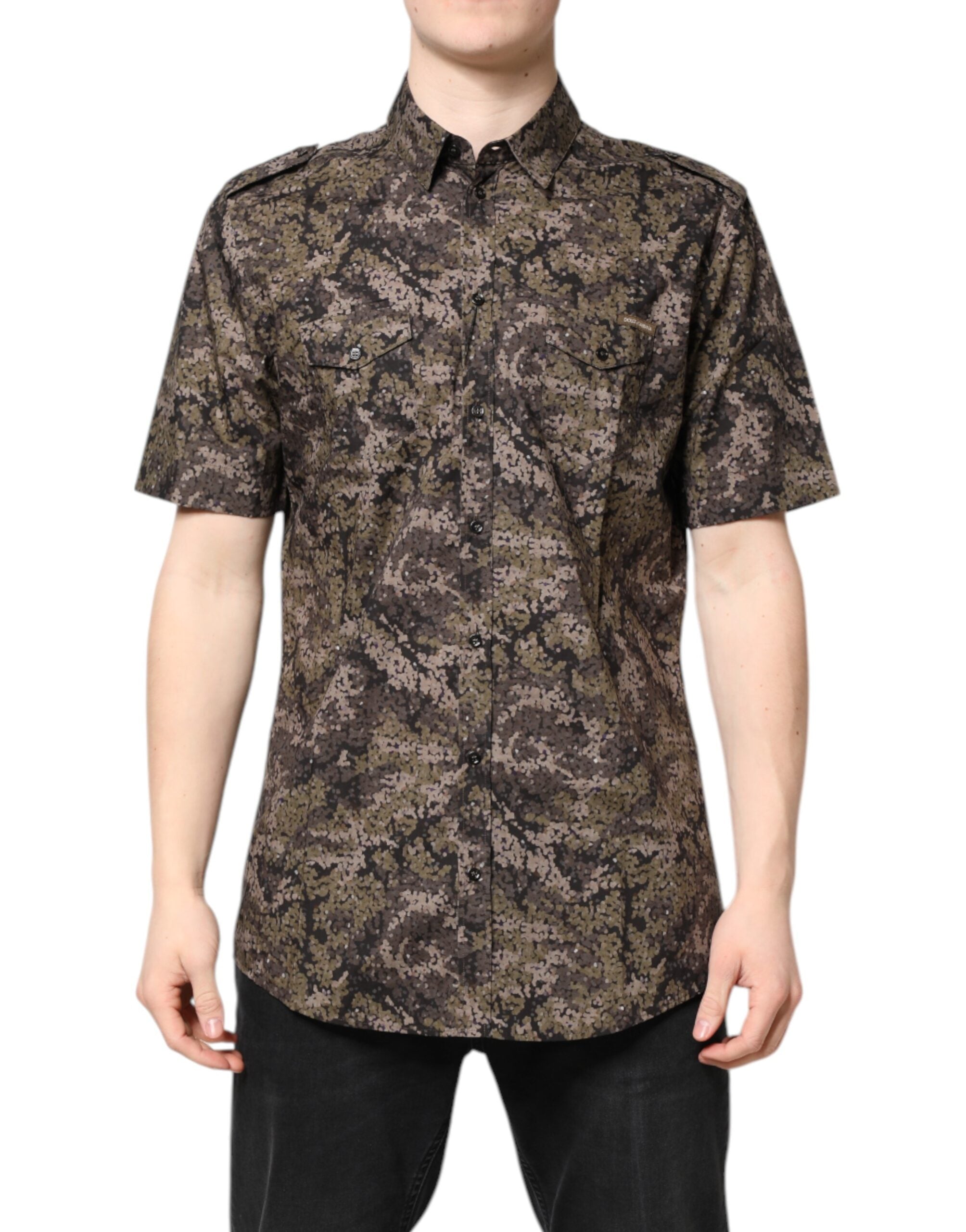 camouflage button down dress shirt Dolce & Gabbana Multicolor Camouflage Button Down GOLD Shirt IT38