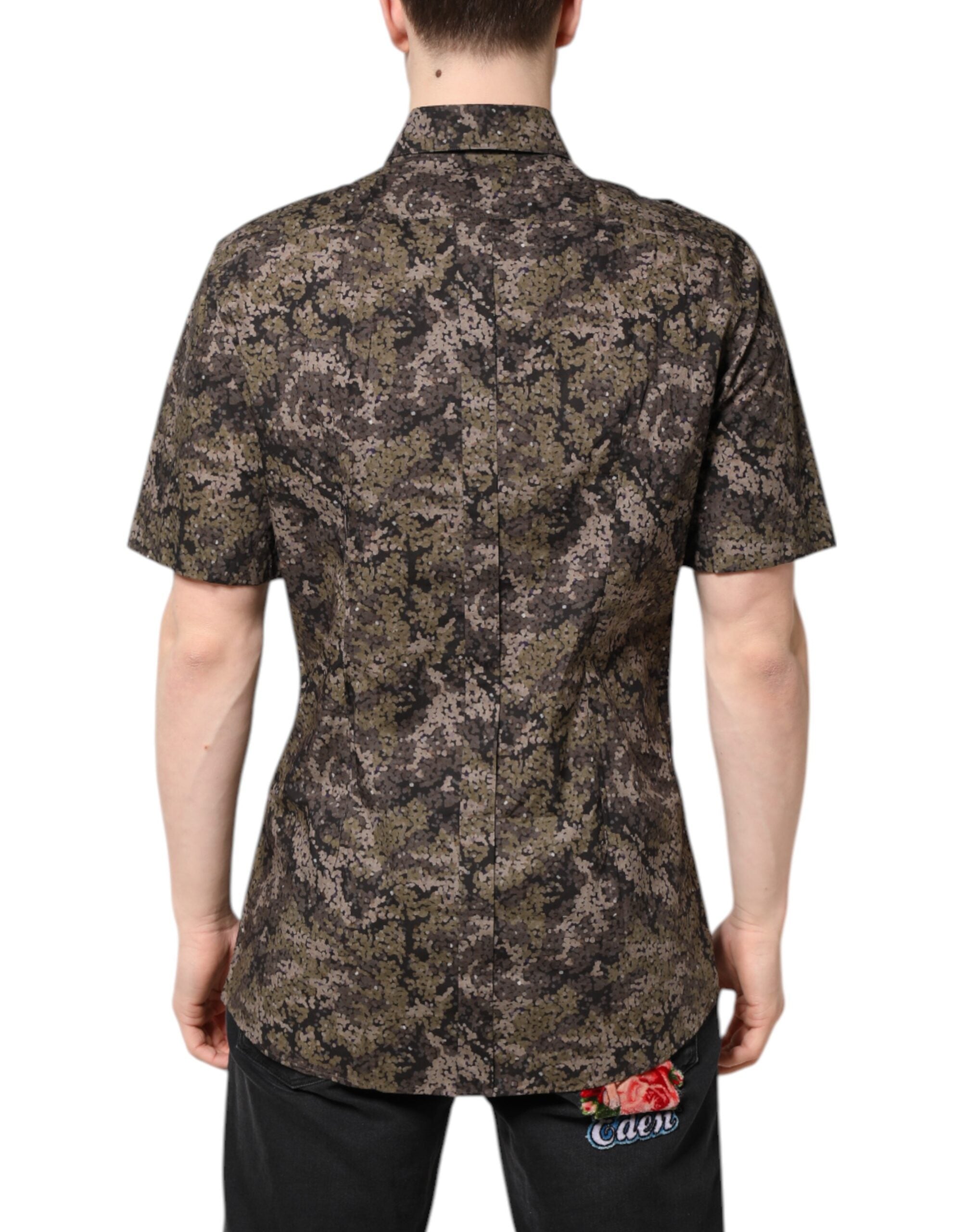 Dolce & Gabbana Multicolor Camouflage Button Down GOLD Men's Shirt