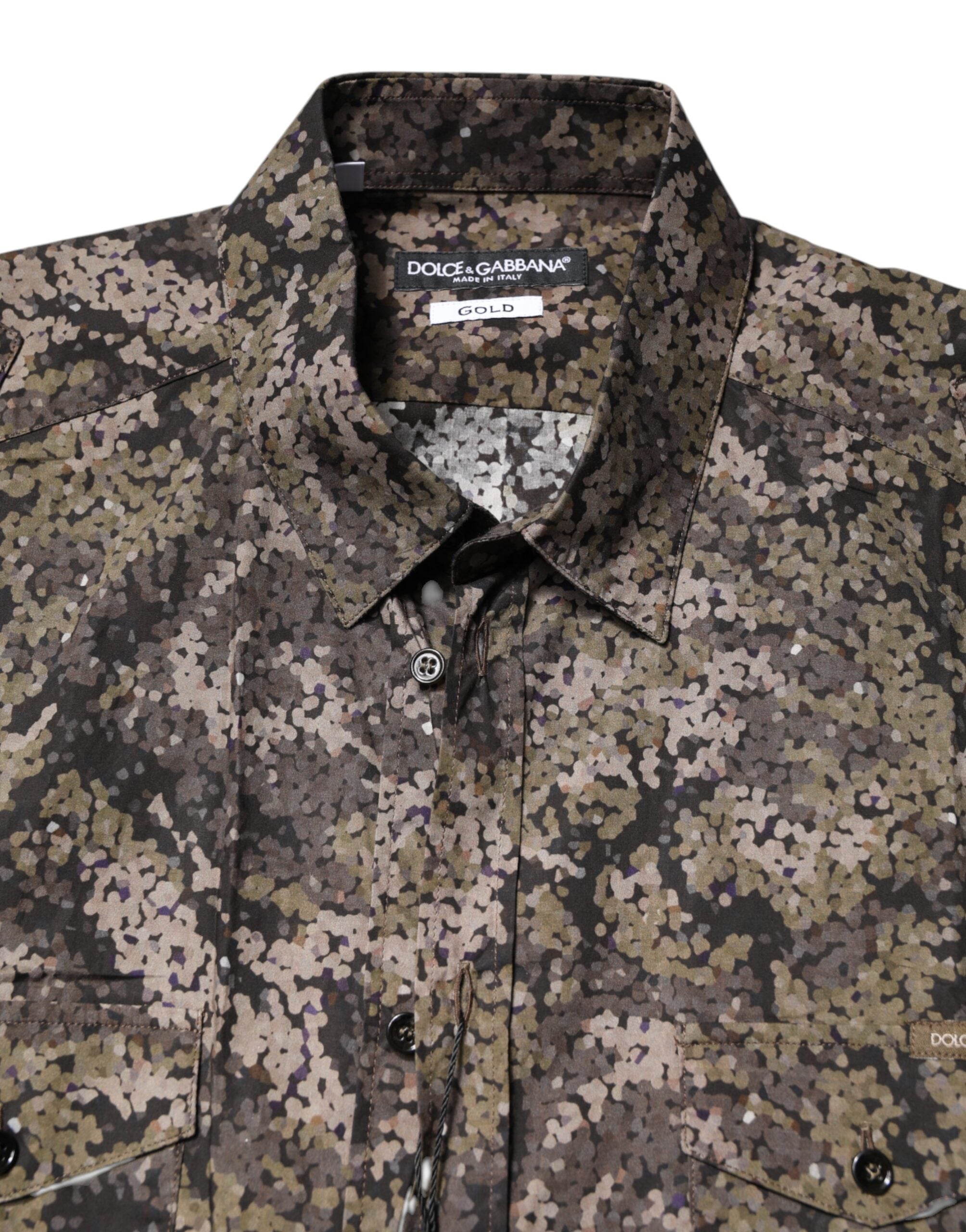 Dolce & Gabbana Multicolor Camouflage Button Down GOLD Men's Shirt
