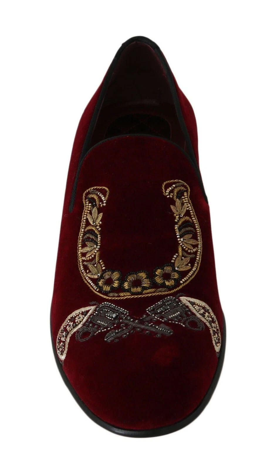 Dolce & Gabbana Bordeaux Velvet Loafers Gun Horseshoe Men's Shoes