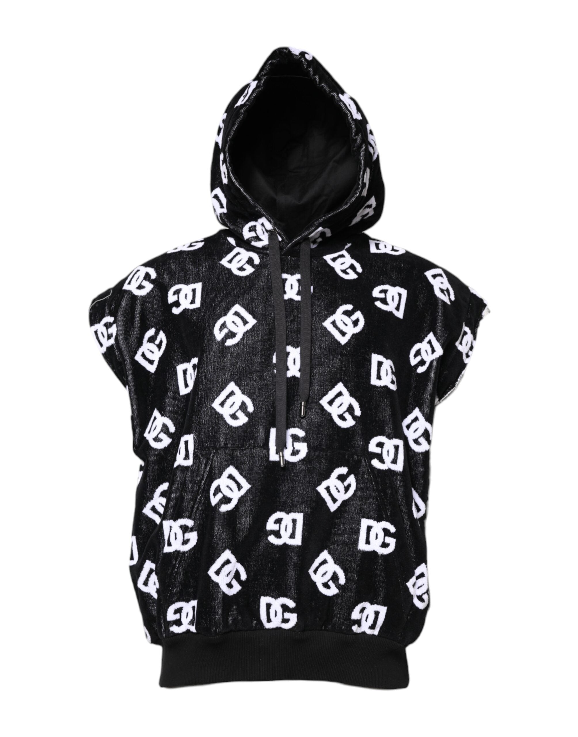Dolce & Gabbana Black DG Cotton Hooded Sleeveless Men's Sweater