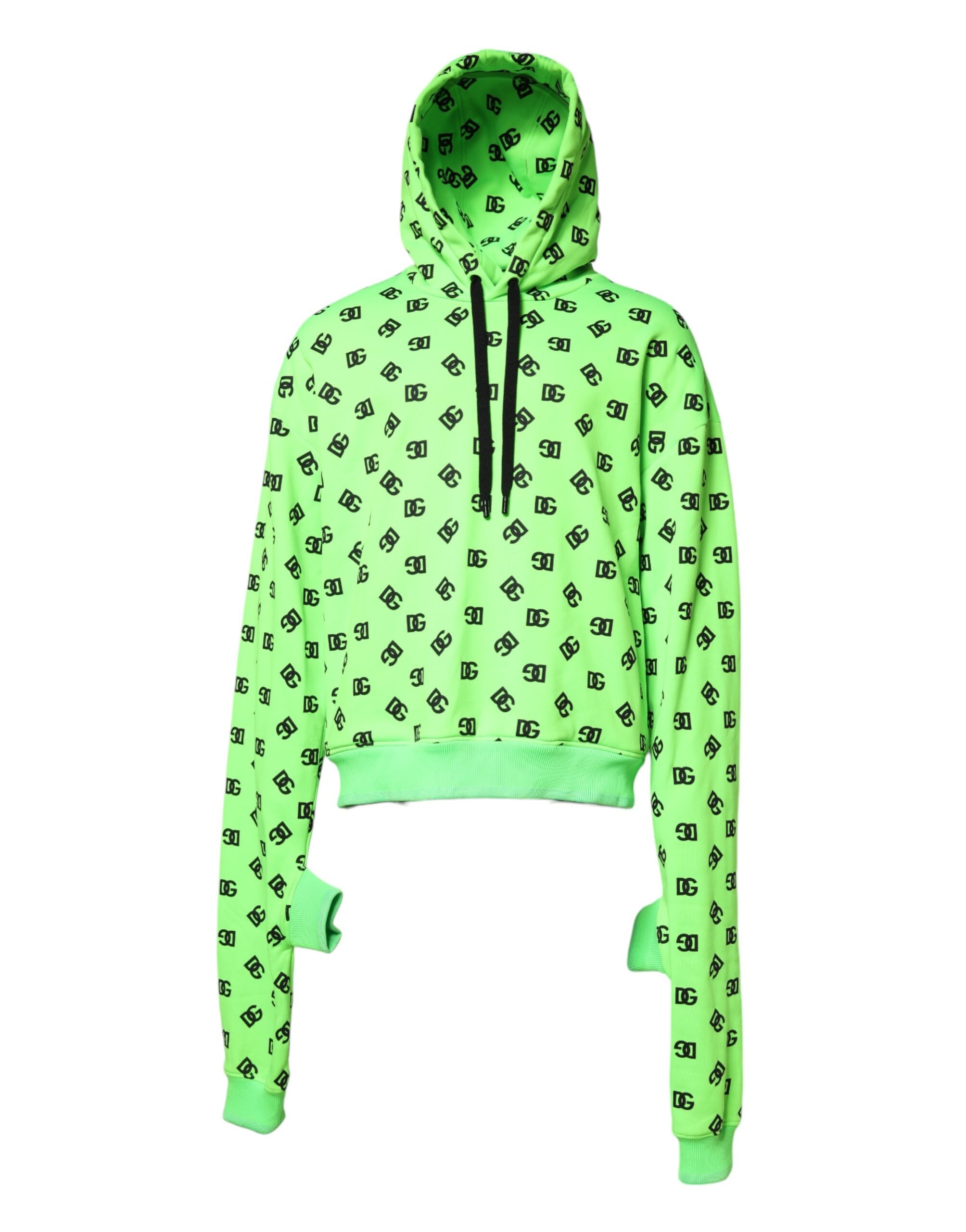 Dolce & Gabbana Green Polyester DGLogo Print Hooded Men's Sweater (Pre-Owned)