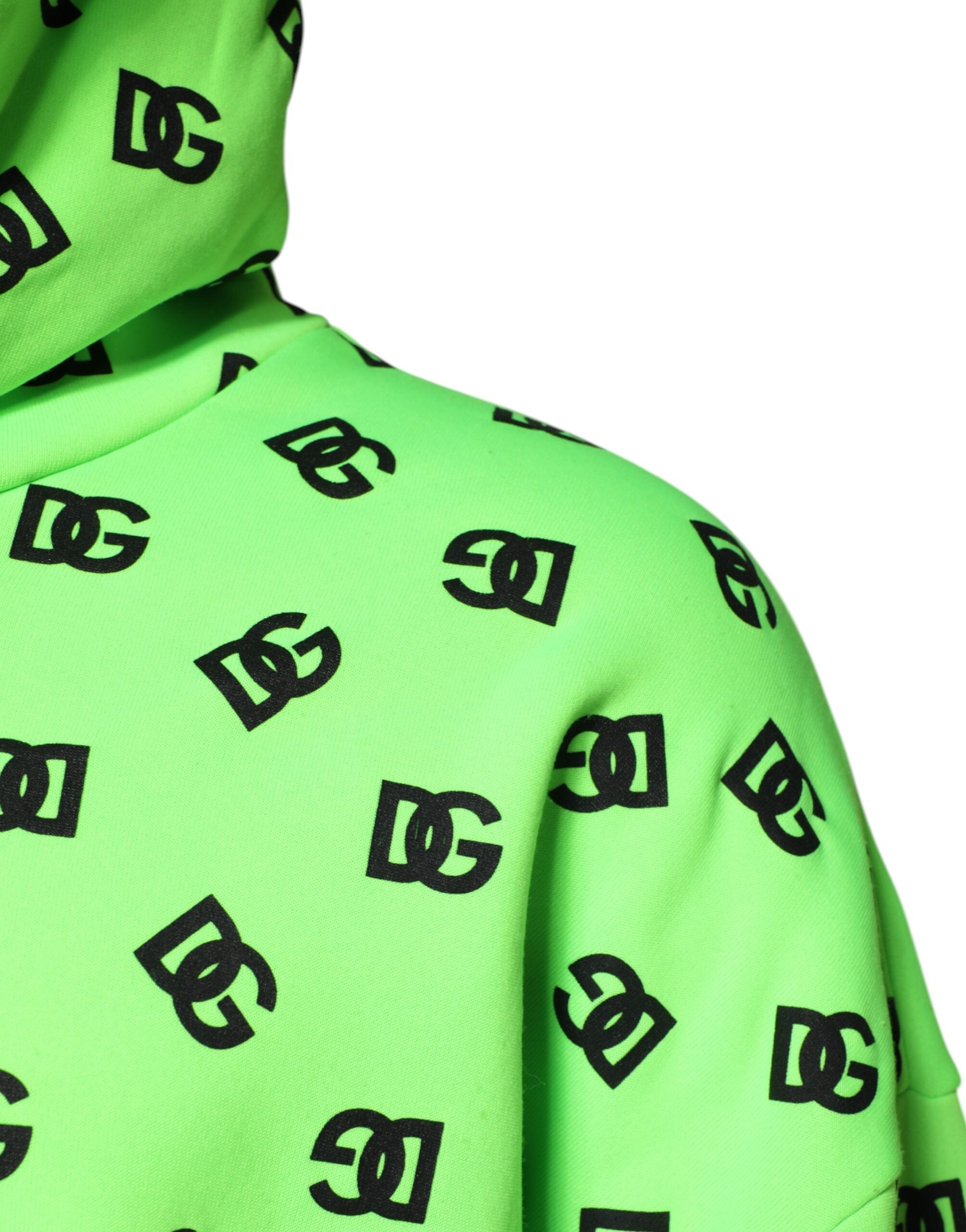 Dolce & Gabbana Green Polyester DGLogo Print Hooded Men's Sweater (Pre-Owned)