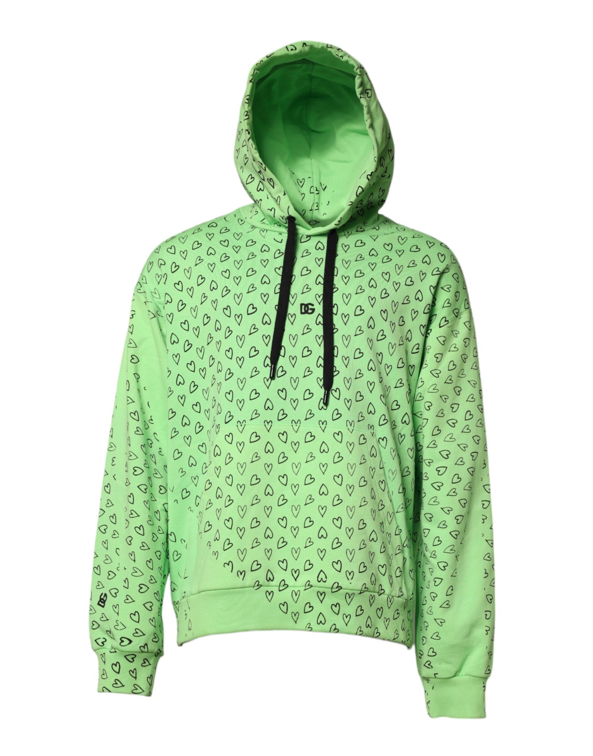 Dolce & Gabbana Green Cotton Logo Heart Print Hooded Men's Sweater (Pre-Owned)