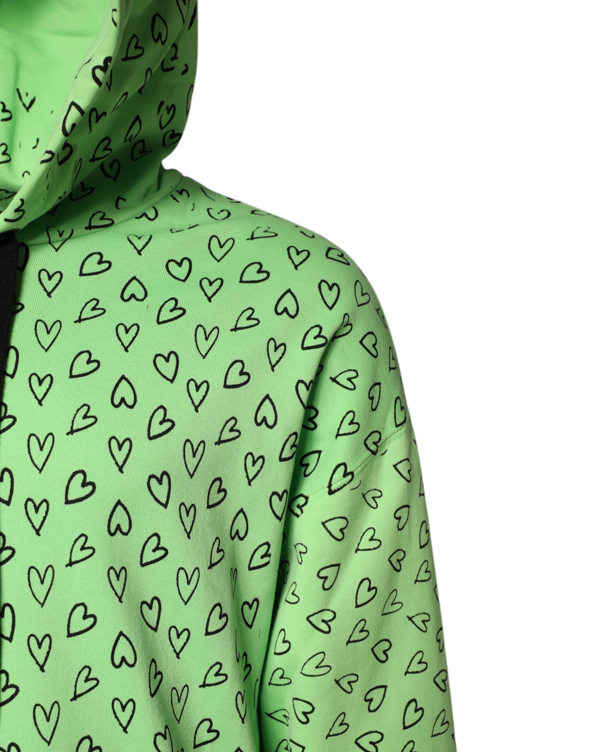 Dolce & Gabbana Green Cotton Logo Heart Print Hooded Men's Sweater (Pre-Owned)