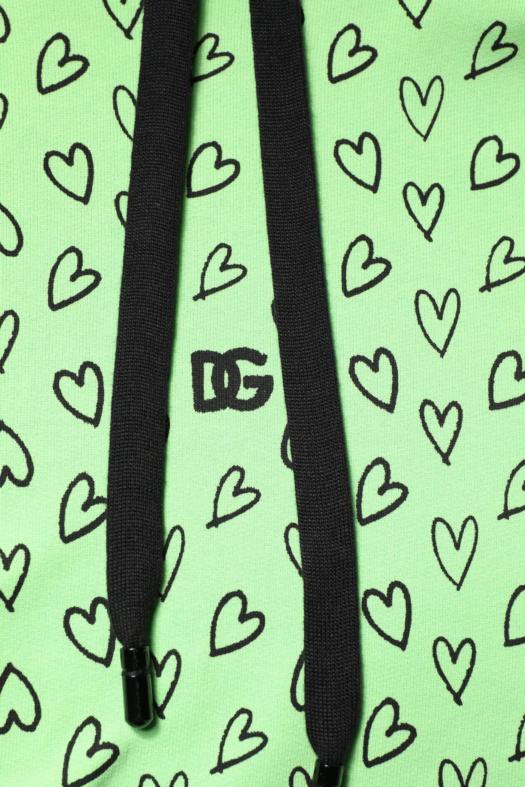 Dolce & Gabbana Green Cotton Logo Heart Print Hooded Men's Sweater (Pre-Owned)
