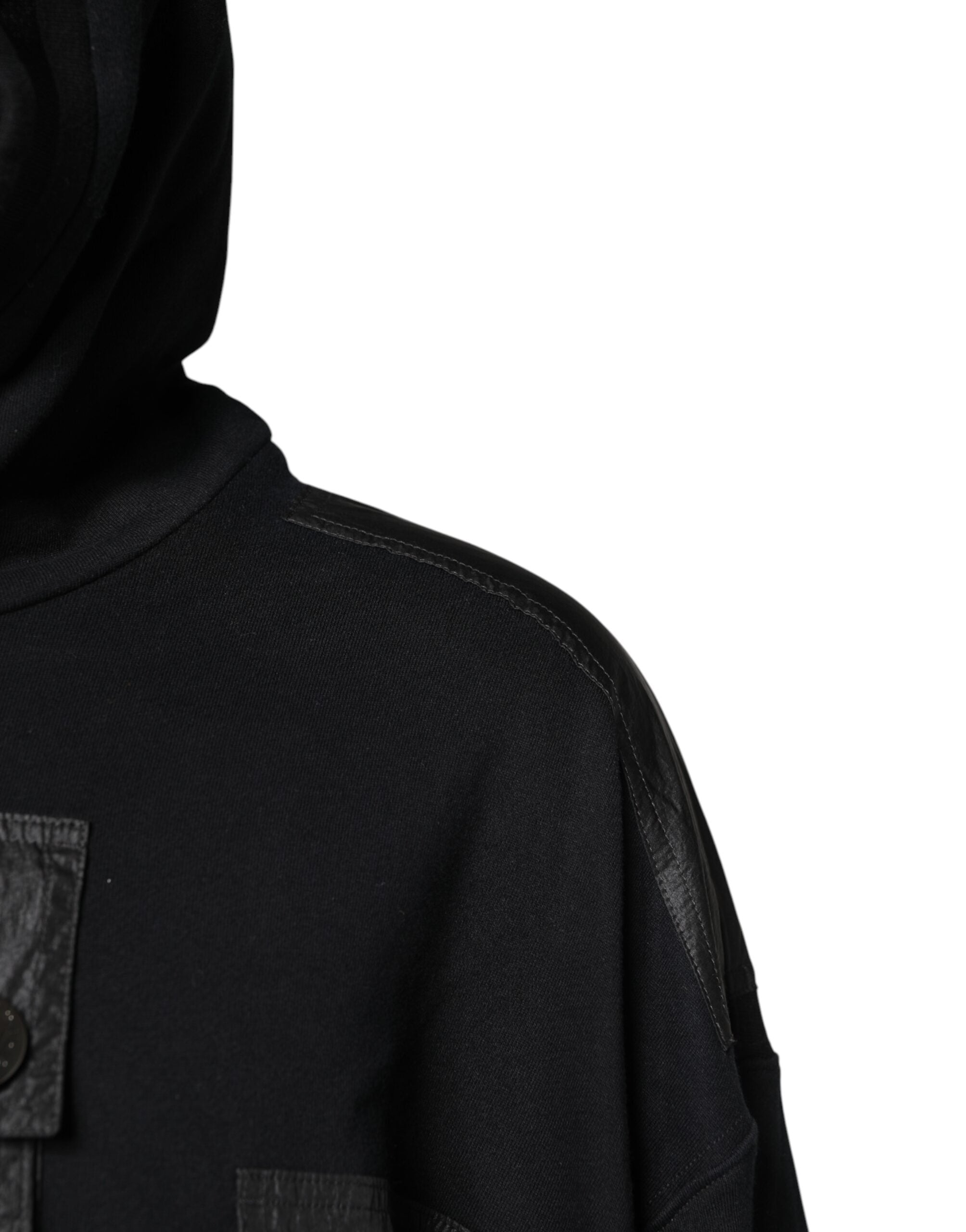 Dolce & Gabbana Black Cotton Hooded Sweatshirt Men's Sweater