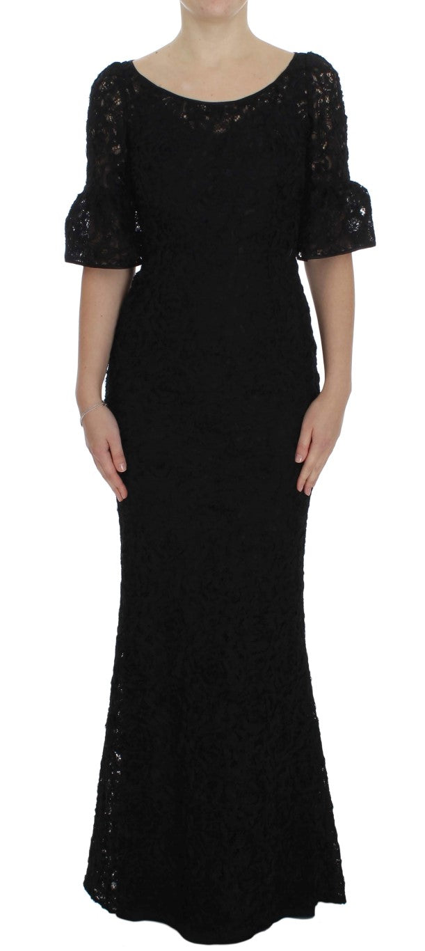 Dolce & Gabbana Black Floral Lace Long Bodycon Maxi Women's Dress