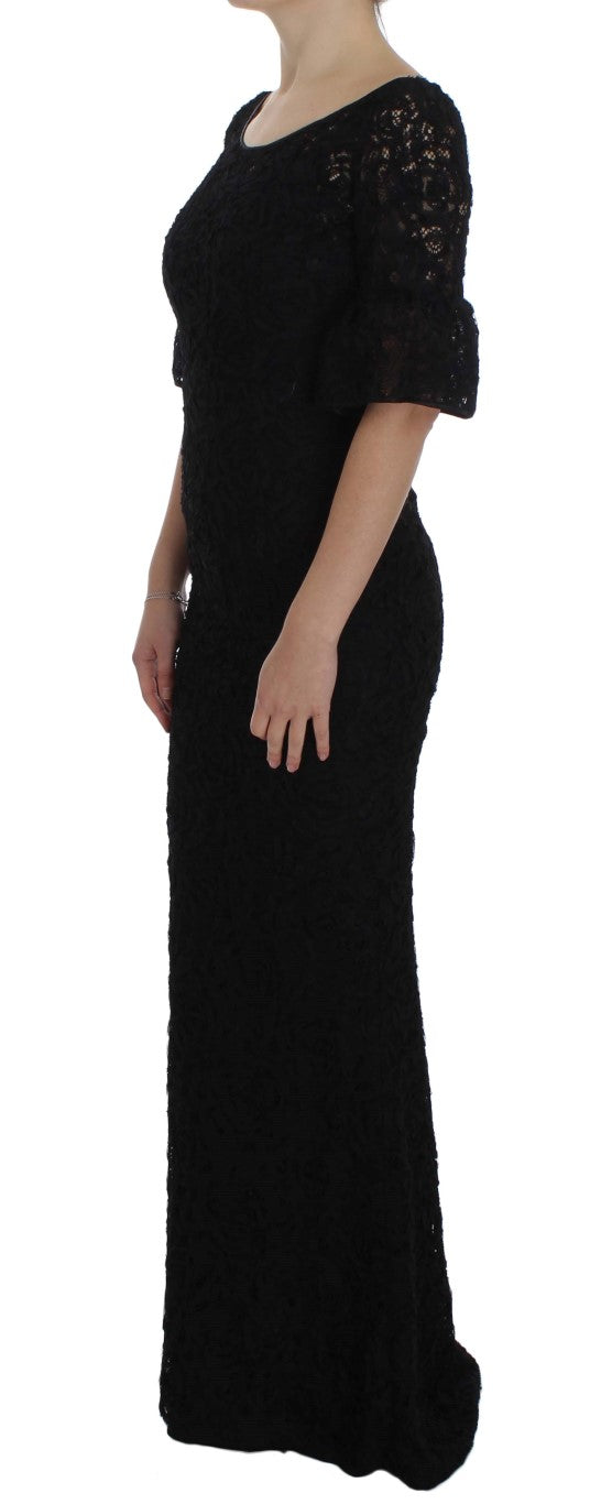 Dolce & Gabbana Black Floral Lace Long Bodycon Maxi Women's Dress