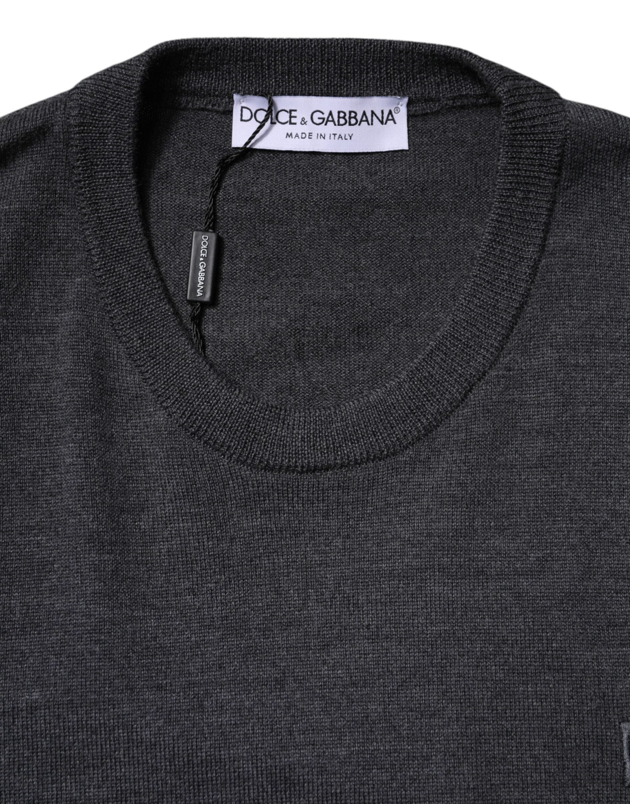 Dolce & Gabbana Gray Wool Logo Knitted Men Pullover Men's Sweater