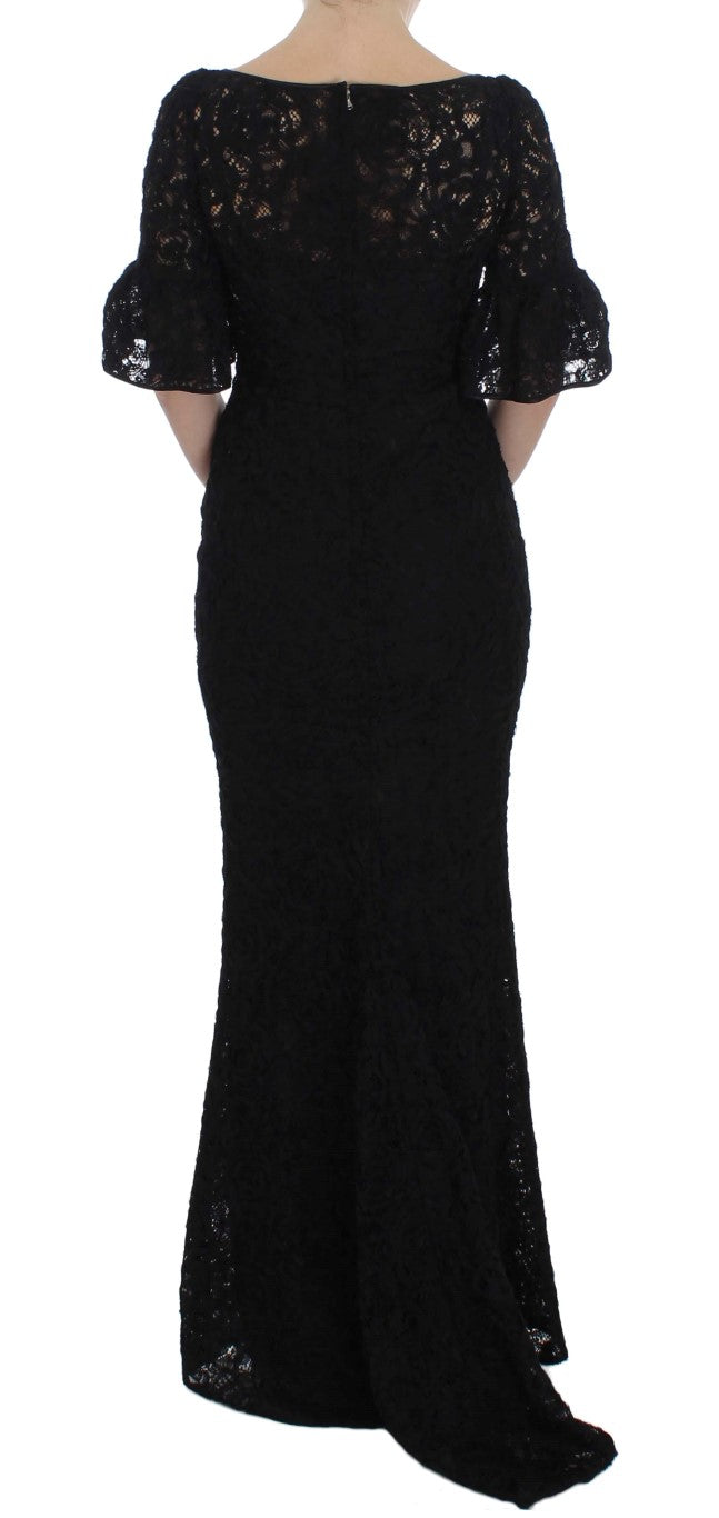 Dolce & Gabbana Black Floral Lace Long Bodycon Maxi Women's Dress