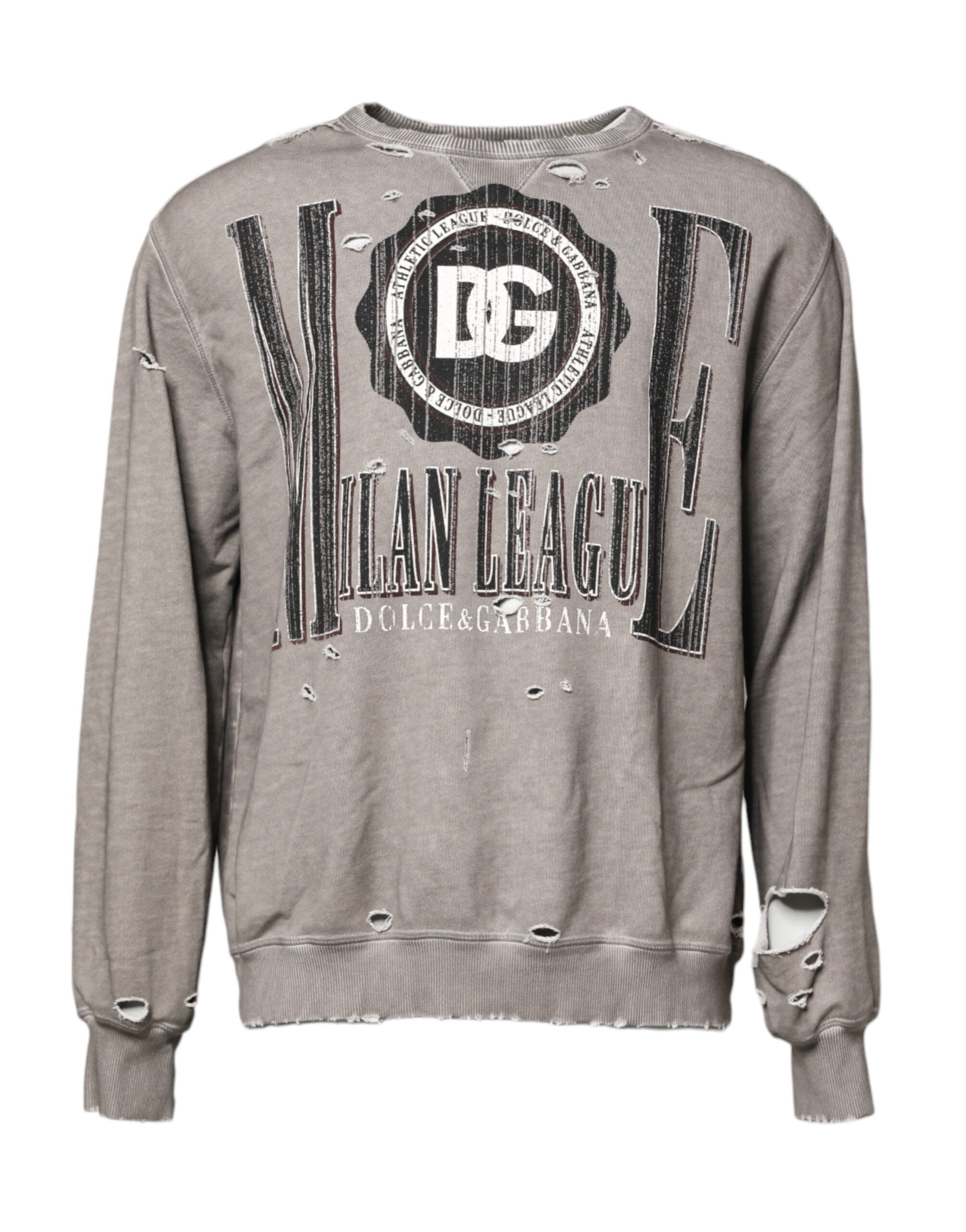 Dolce & Gabbana Gray Logo Print Crew Neck Pullover Men's Sweater