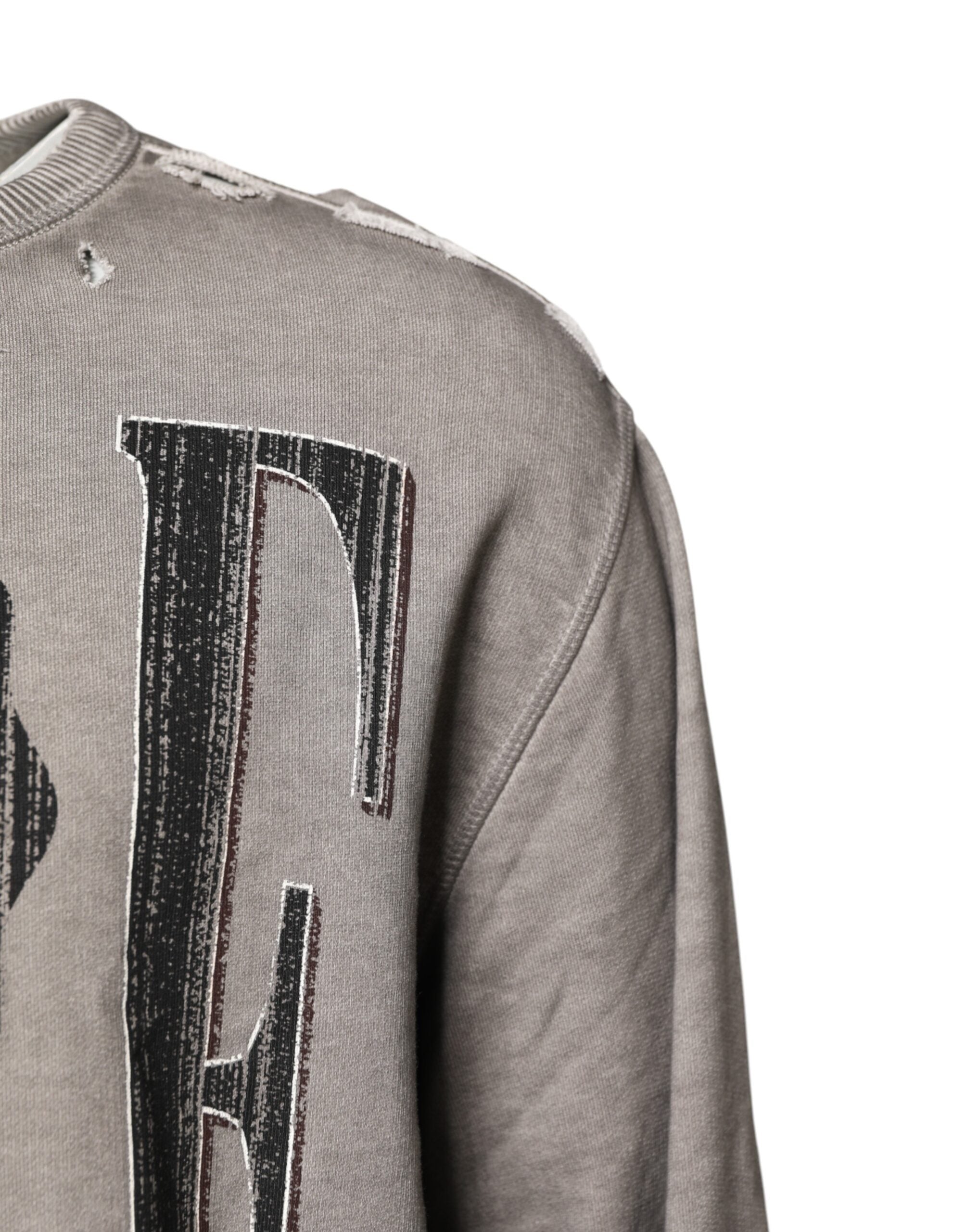 Dolce & Gabbana Gray Logo Print Crew Neck Pullover Men's Sweater