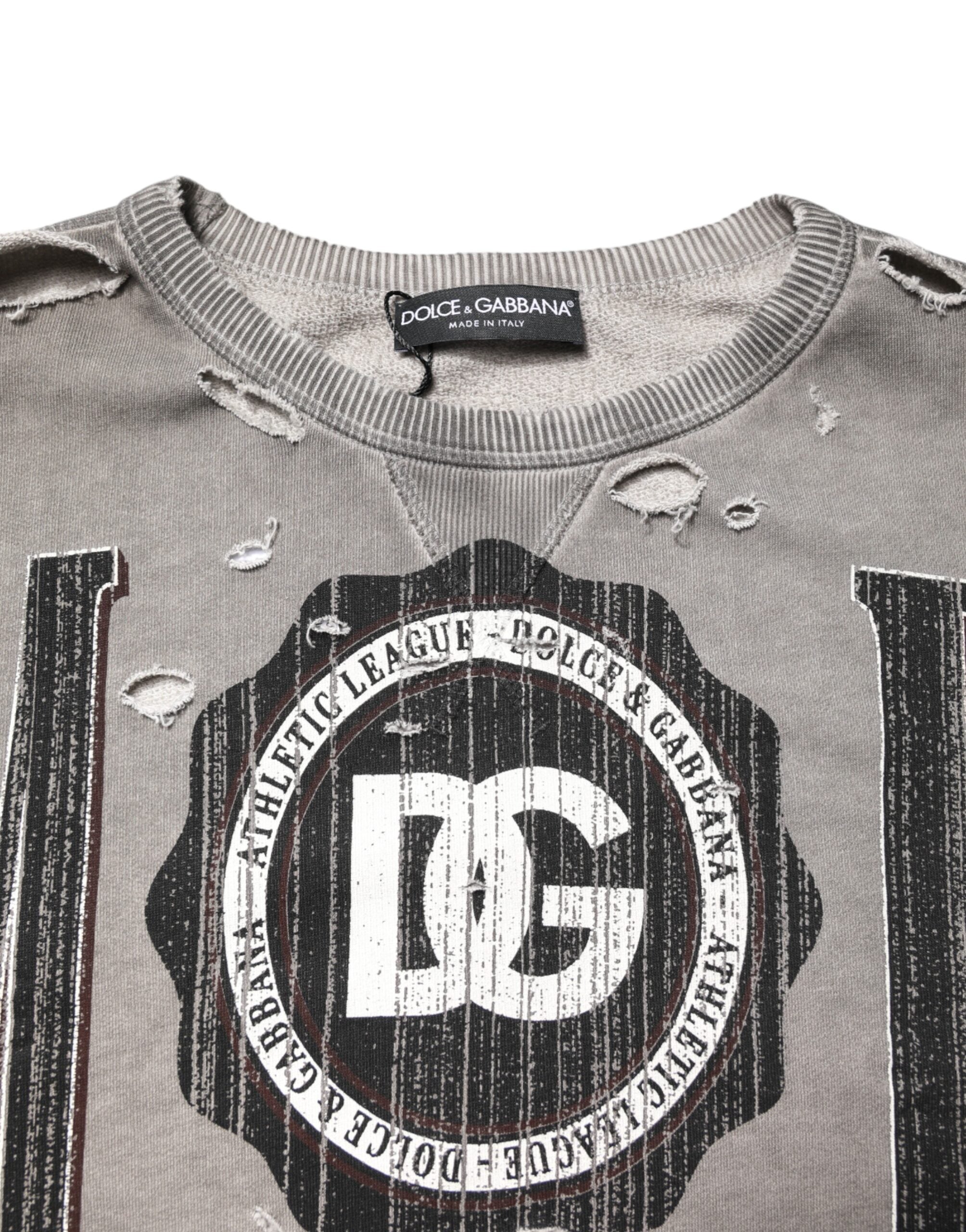Dolce & Gabbana Gray Logo Print Crew Neck Pullover Men's Sweater