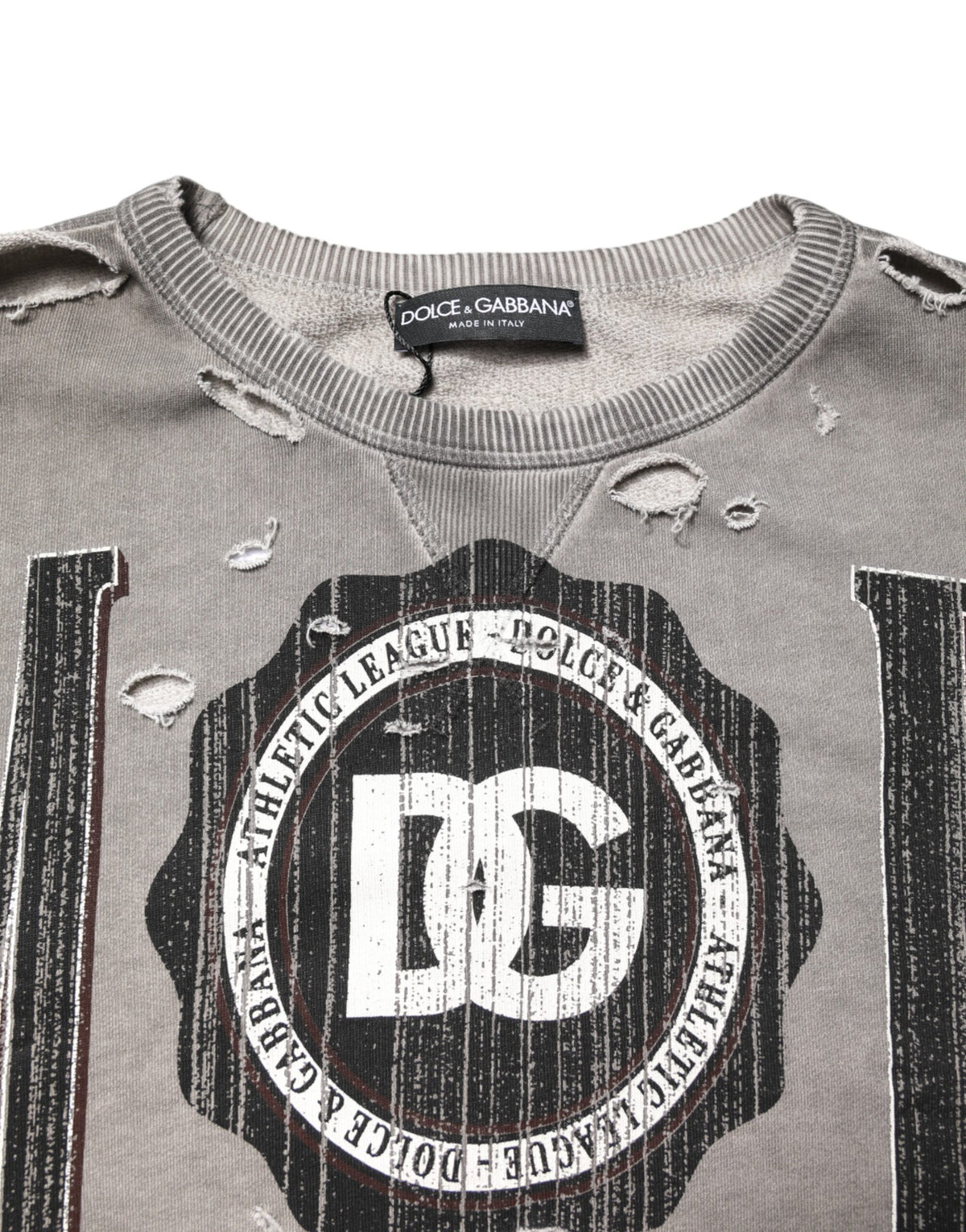 Dolce & Gabbana Gray Logo Print Crew Neck Pullover Men's Sweater