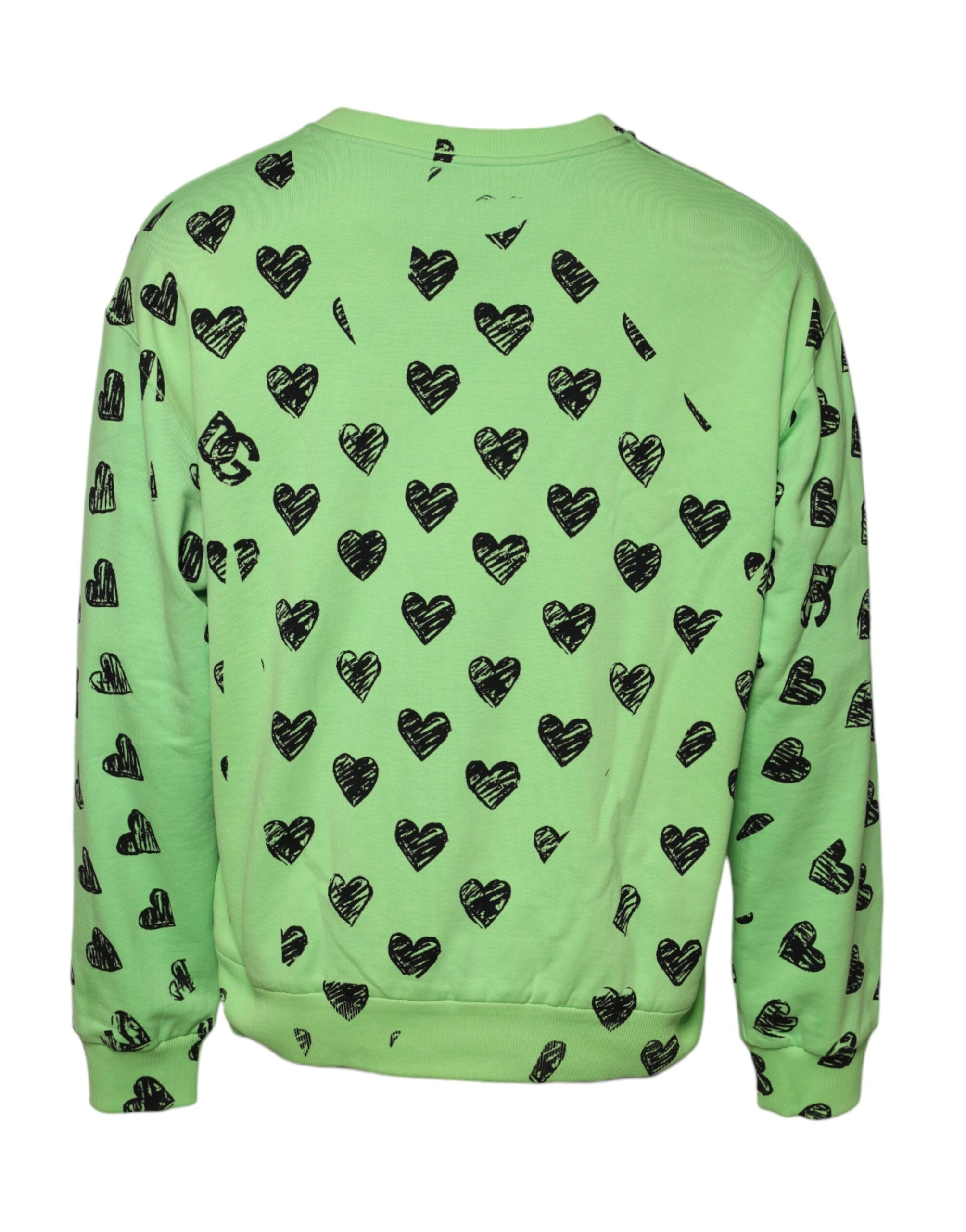 Dolce & Gabbana Green Heart Print Crew Neck Pullover Men's Sweater (Pre-Owned)