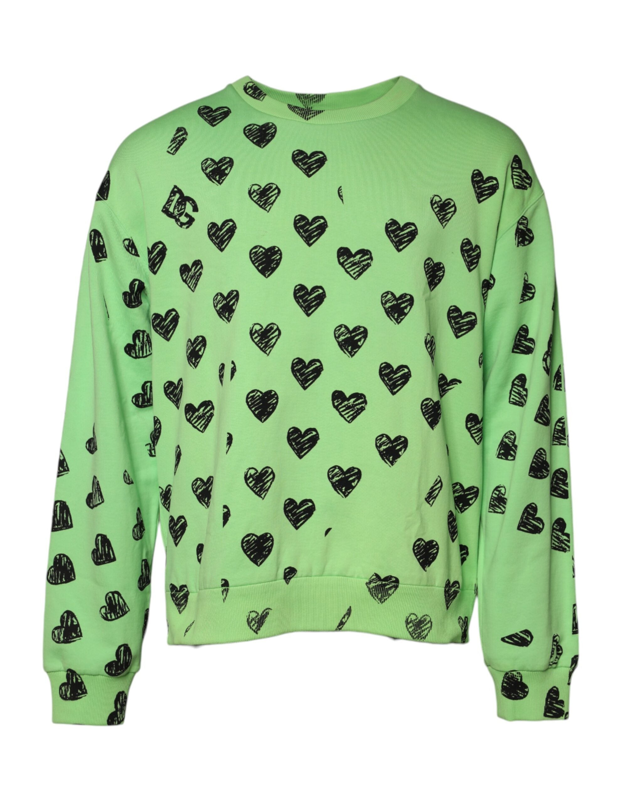 Dolce & Gabbana Green Heart Print Crew Neck Pullover Men's Sweater (Pre-Owned)