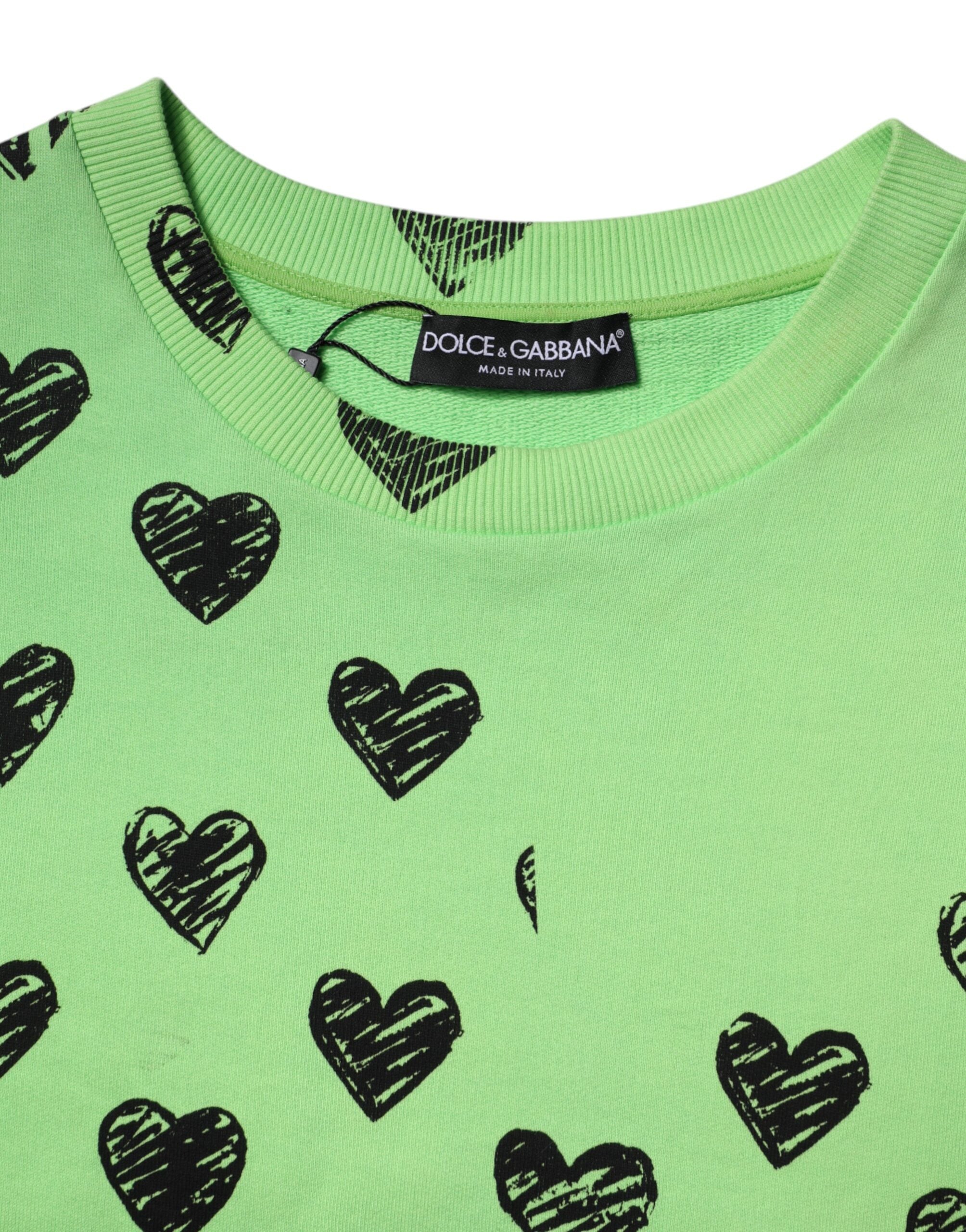 Dolce & Gabbana Green Heart Print Crew Neck Pullover Men's Sweater (Pre-Owned)