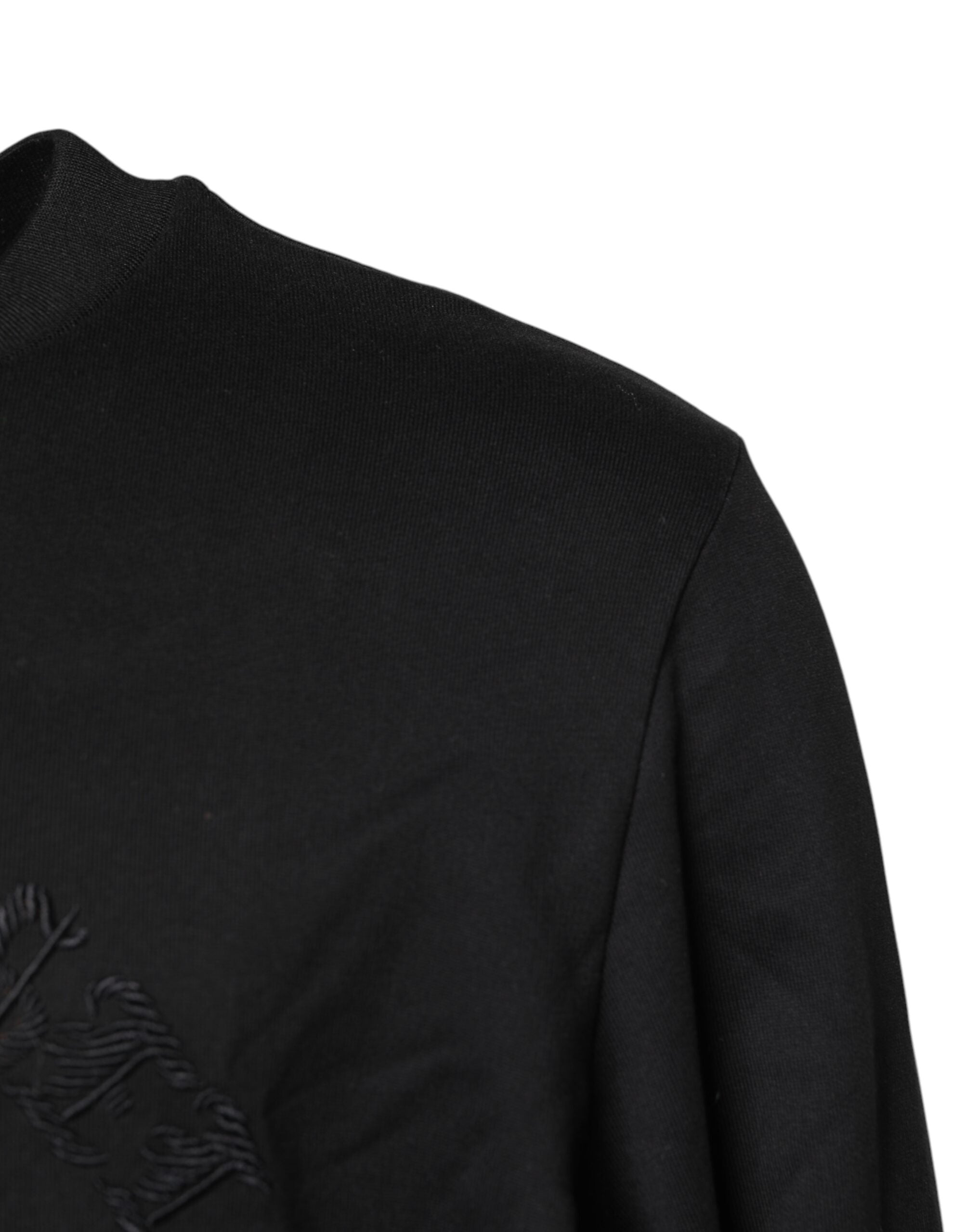 Dolce & Gabbana Black Embroidered Crew Neck Pullover Men's Sweater