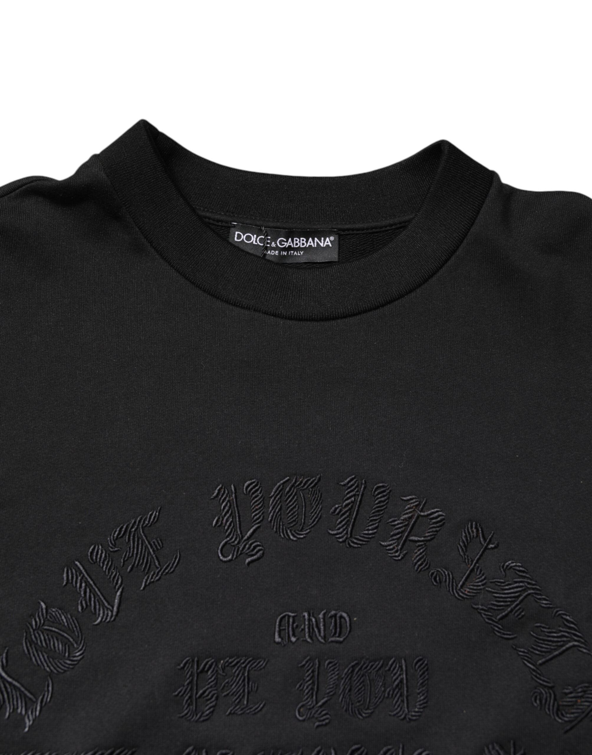 Dolce & Gabbana Black Embroidered Crew Neck Pullover Men's Sweater