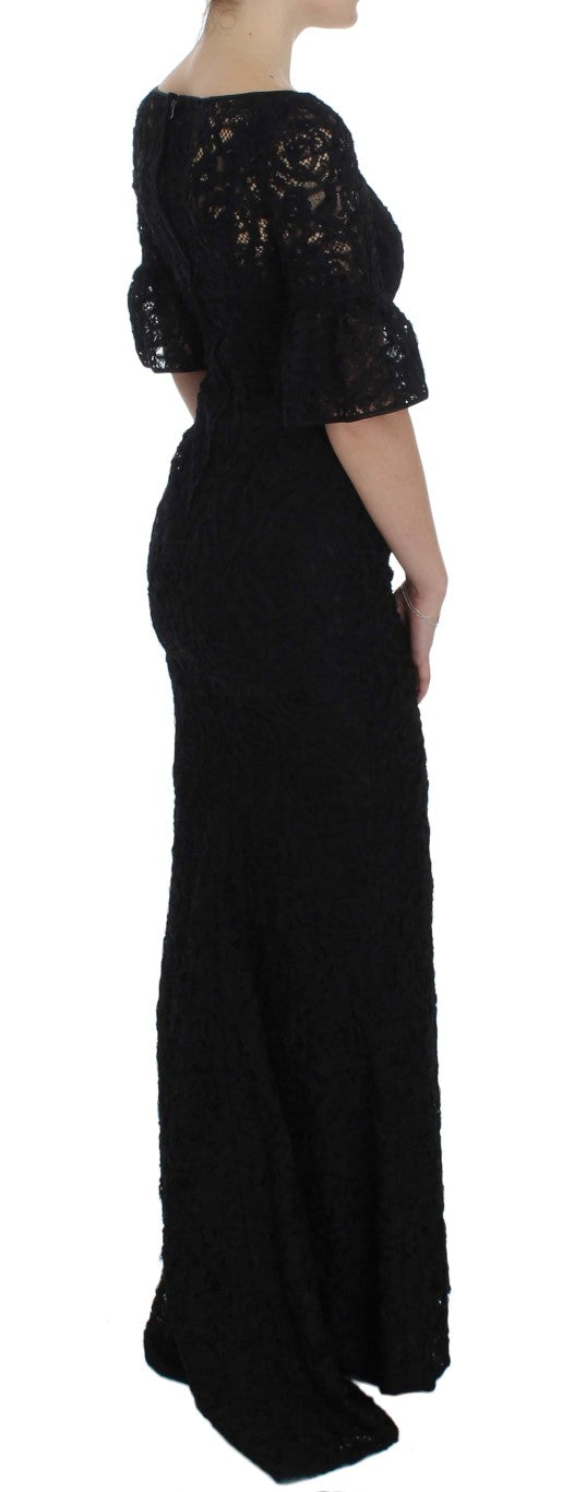 Dolce & Gabbana Black Floral Lace Long Bodycon Maxi Women's Dress