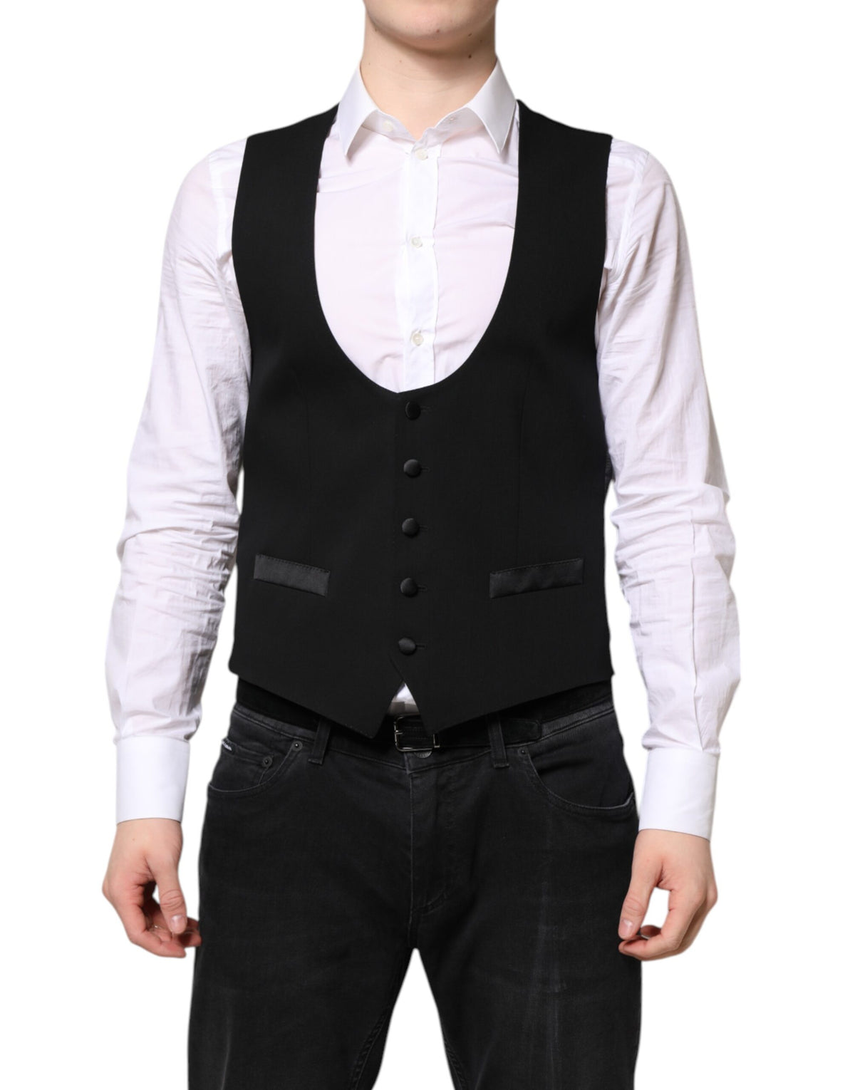 Dolce & Gabbana Black Wool Waistcoat Dress Formal Men's Vest