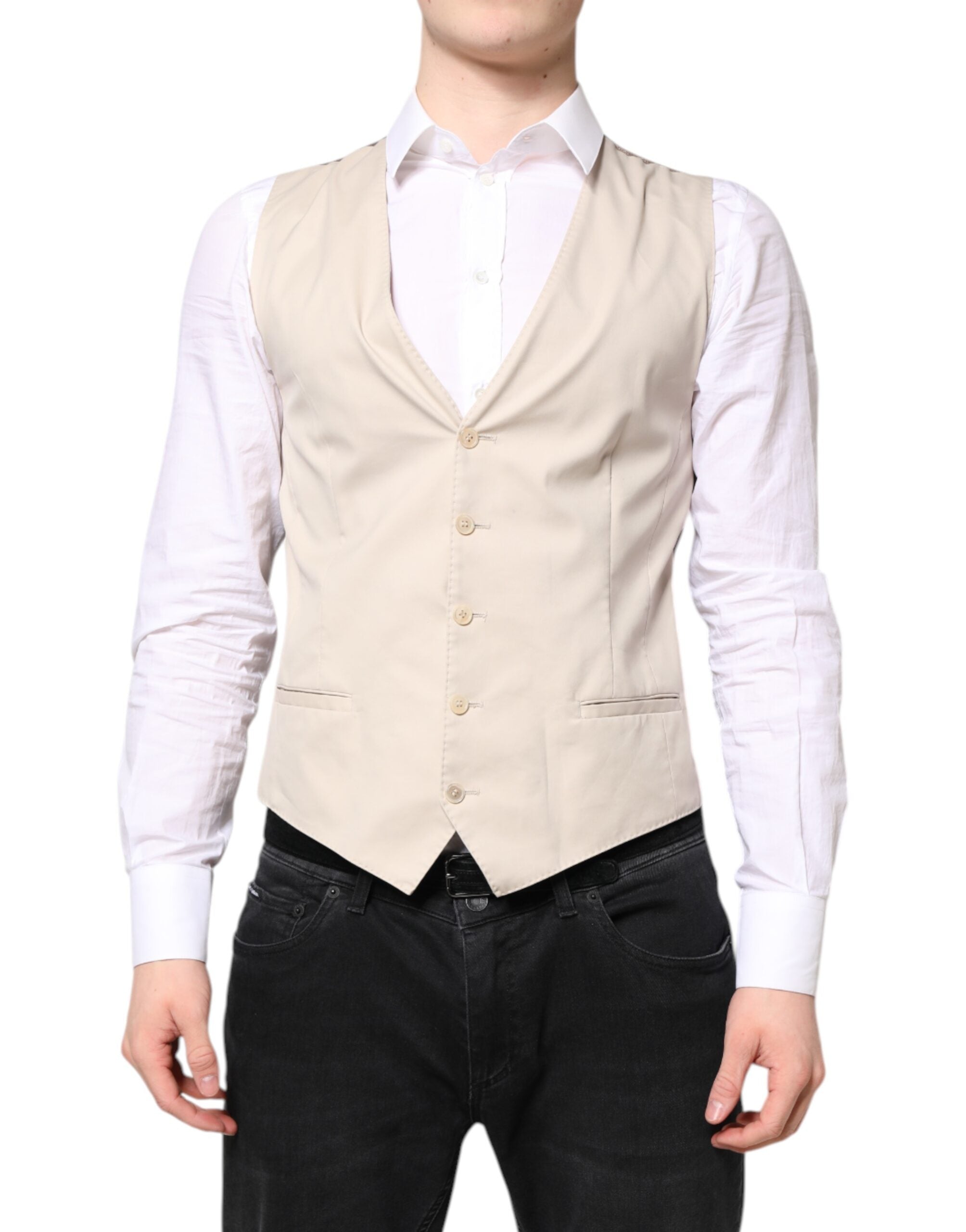 Dolce & Gabbana Beige Gray Dress Men Formal Waistcoat Men's Vest