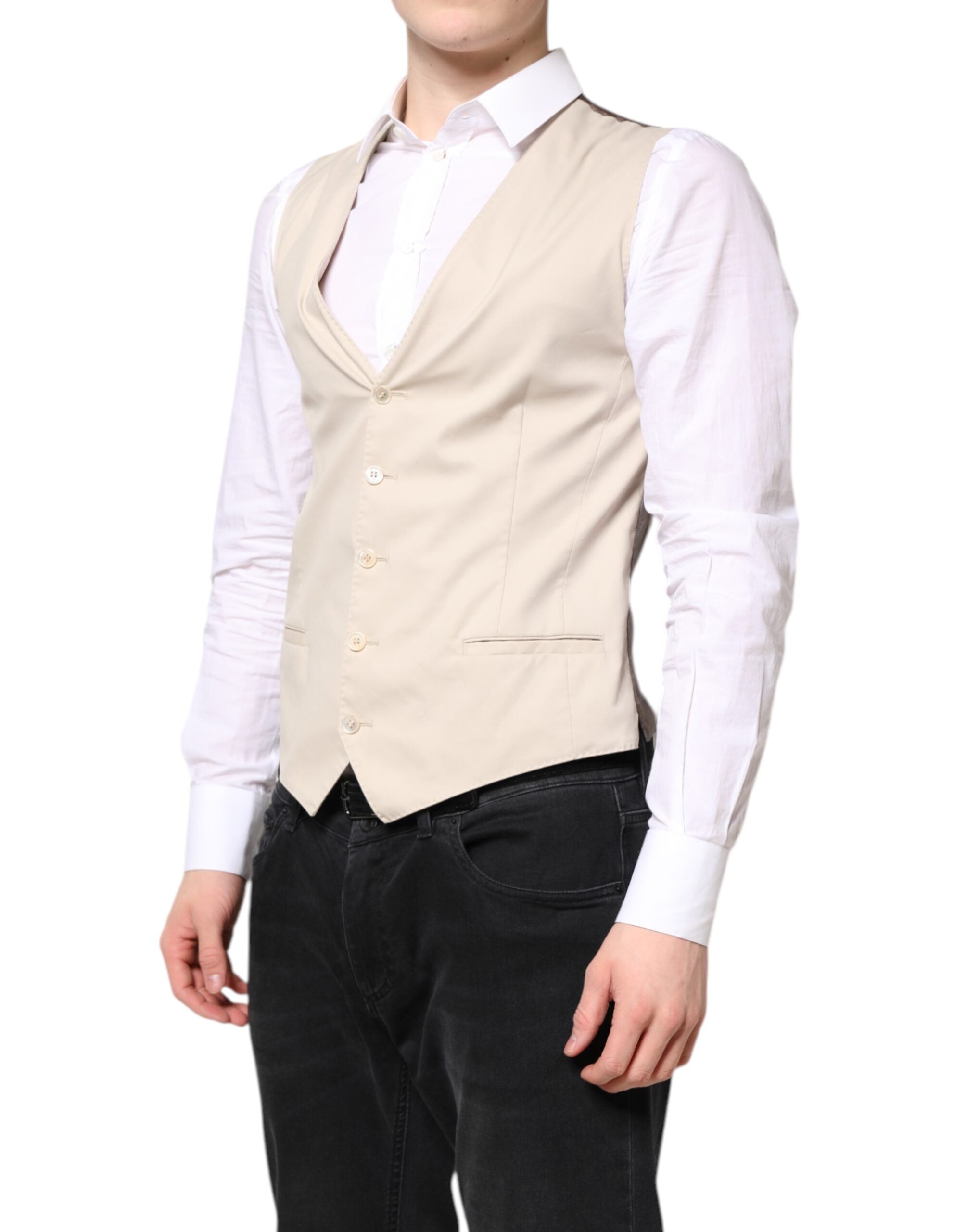 Dolce & Gabbana Beige Gray Dress Men Formal Waistcoat Men's Vest