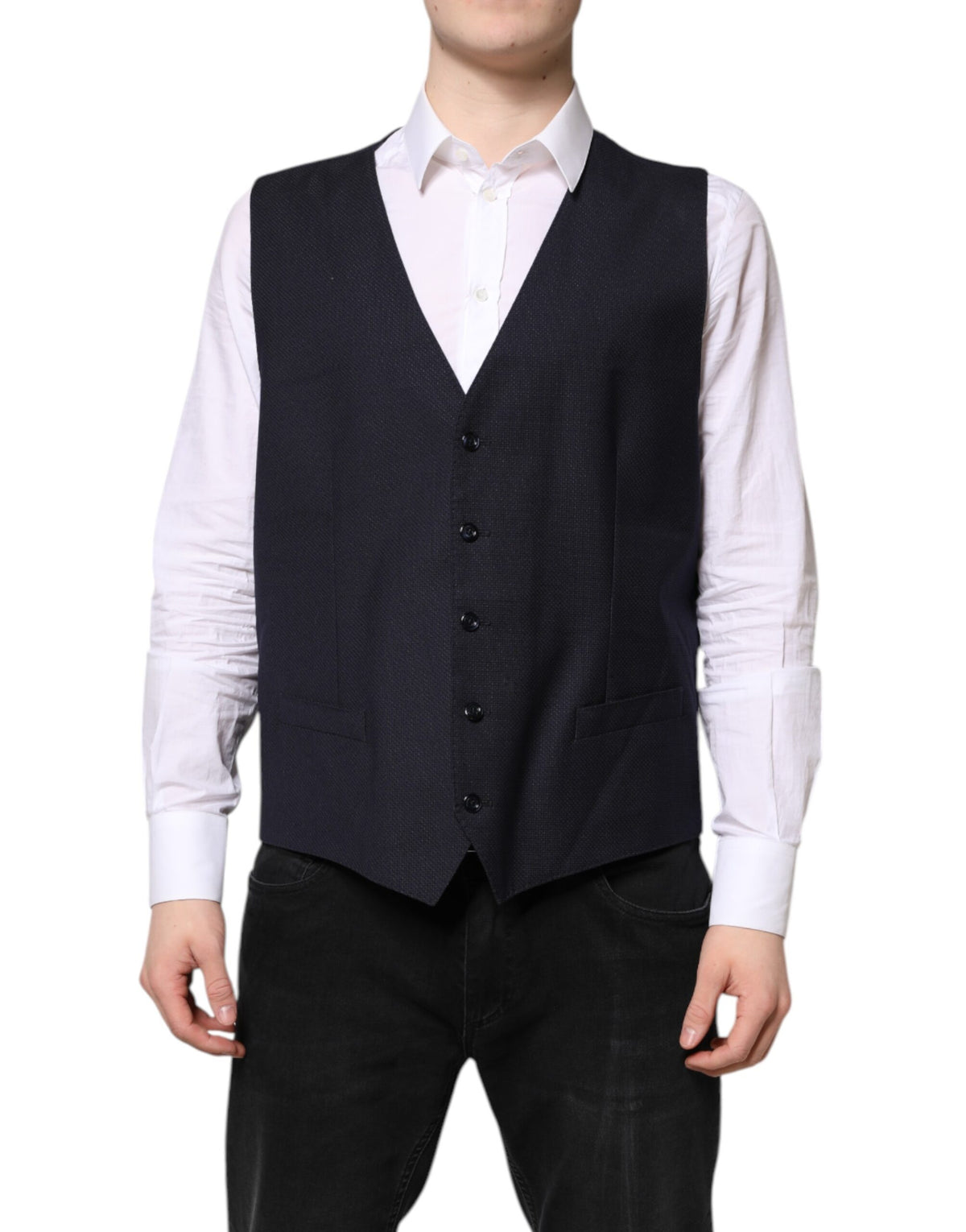 Dolce & Gabbana Black Wool Waistcoat Dress Formal Men's Vest (Pre-Owned)