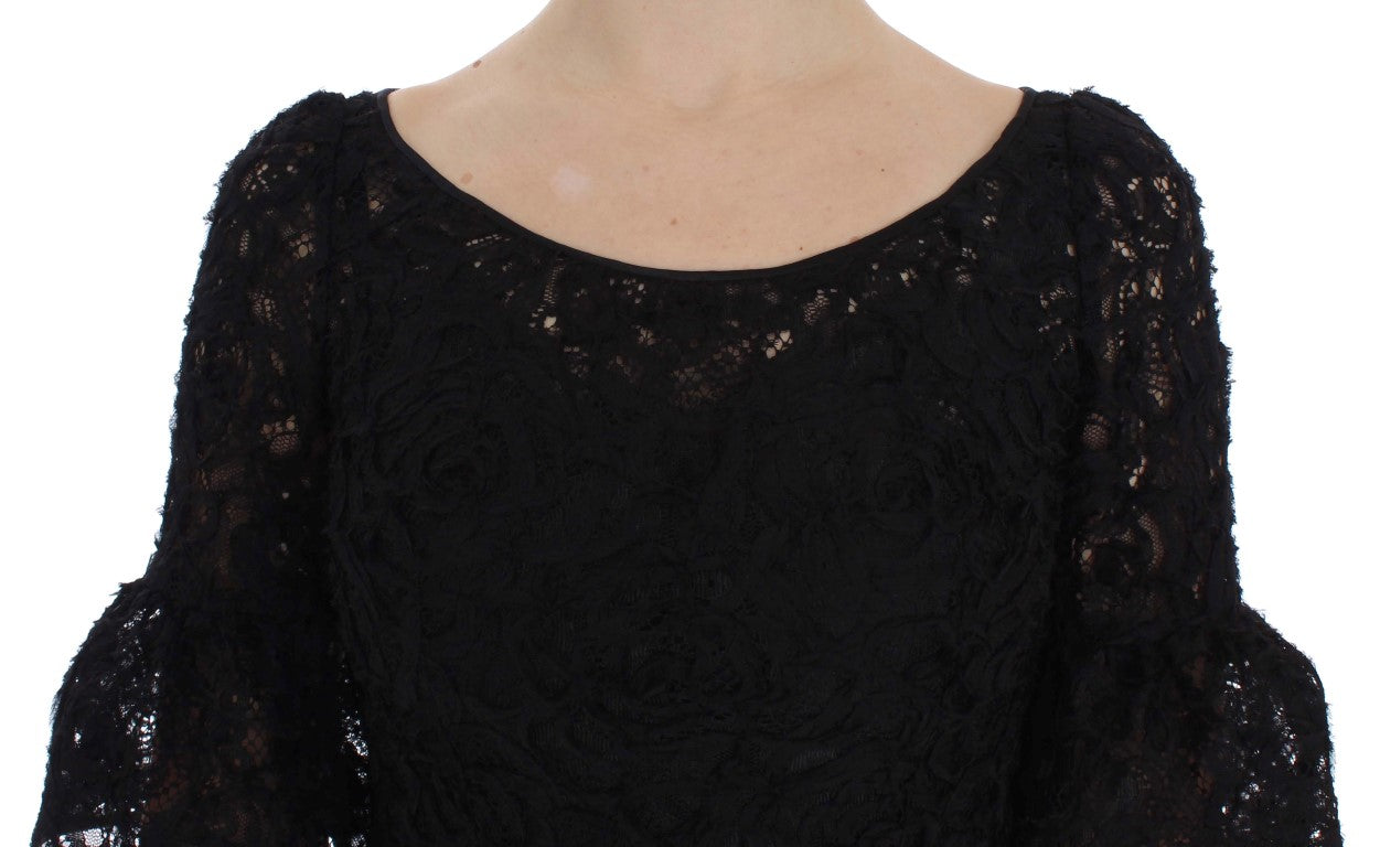 Dolce & Gabbana Black Floral Lace Long Bodycon Maxi Women's Dress