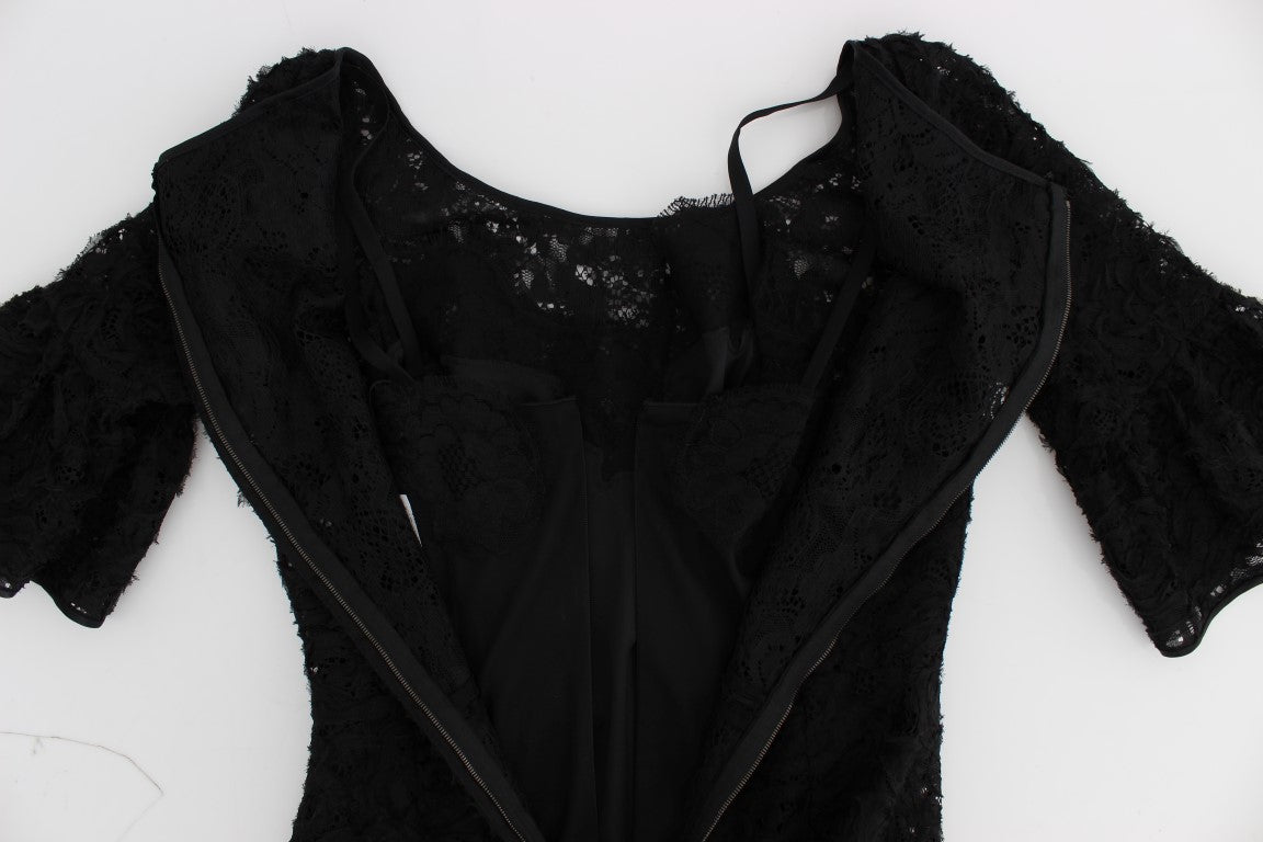 Dolce & Gabbana Black Floral Lace Long Bodycon Maxi Women's Dress