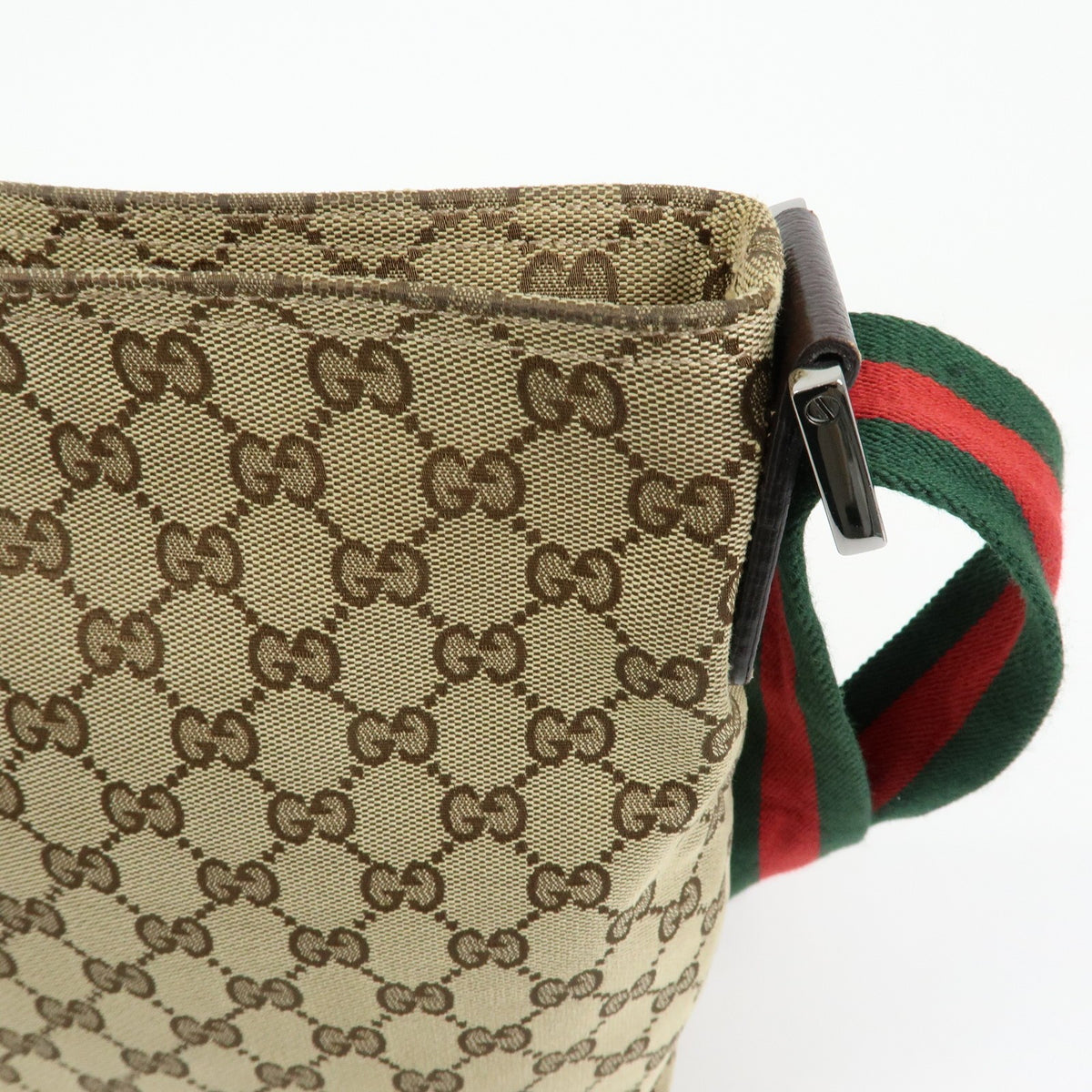 Gucci Web Strap Messenger Gg Canvas Beige Canvas Handbag (Pre-Owned)