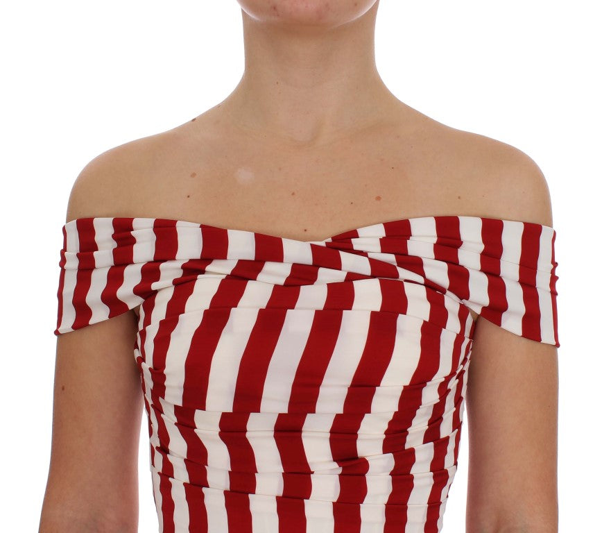Dolce & Gabbana Red White Silk Stretch Women's Dress