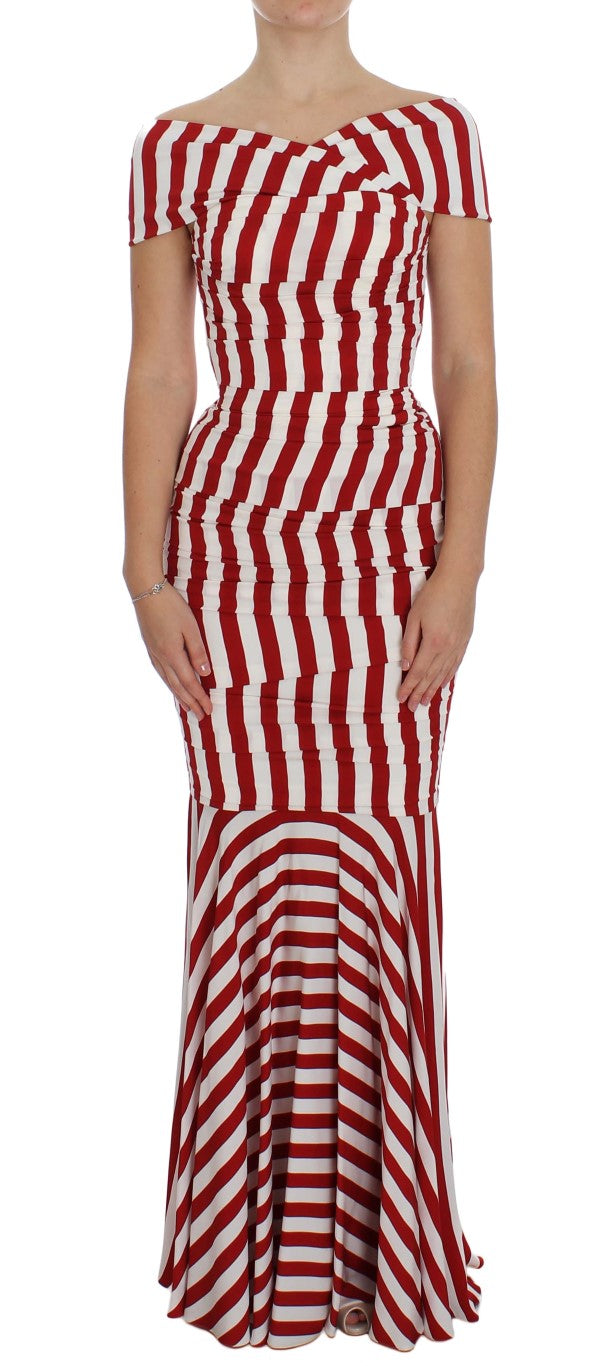 Dolce & Gabbana Red White Silk Stretch Women's Dress