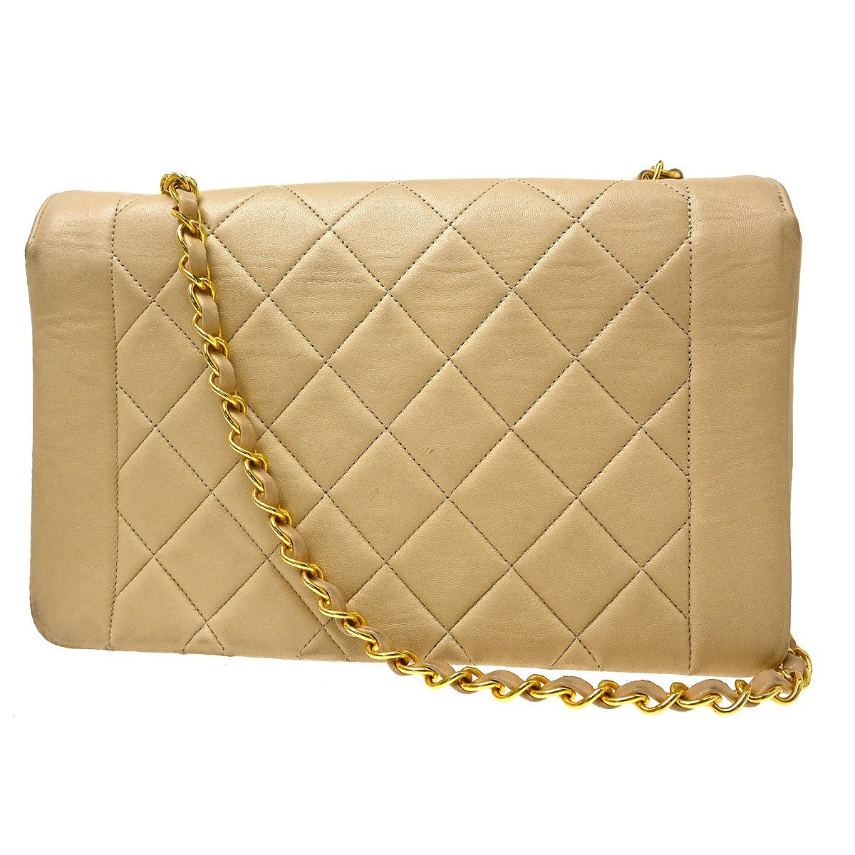 Chanel Vintage Diana Flap Quilted Lambskin Beige Leather Shoulder Bag Bag (Pre-Owned)