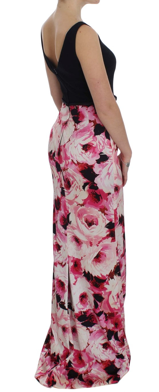 Dolce & Gabbana Pink Floral Print Long Maxi Sheath Women's Dress