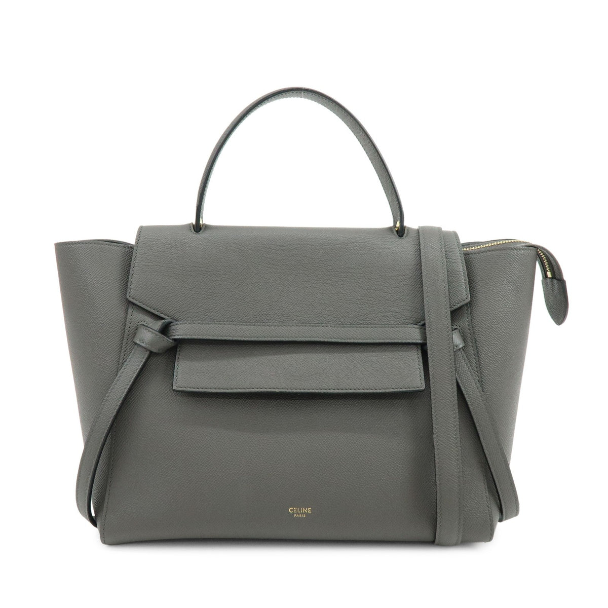 Celine Belt Textured Leather Gray Calfskin Handbag (Pre-Owned)