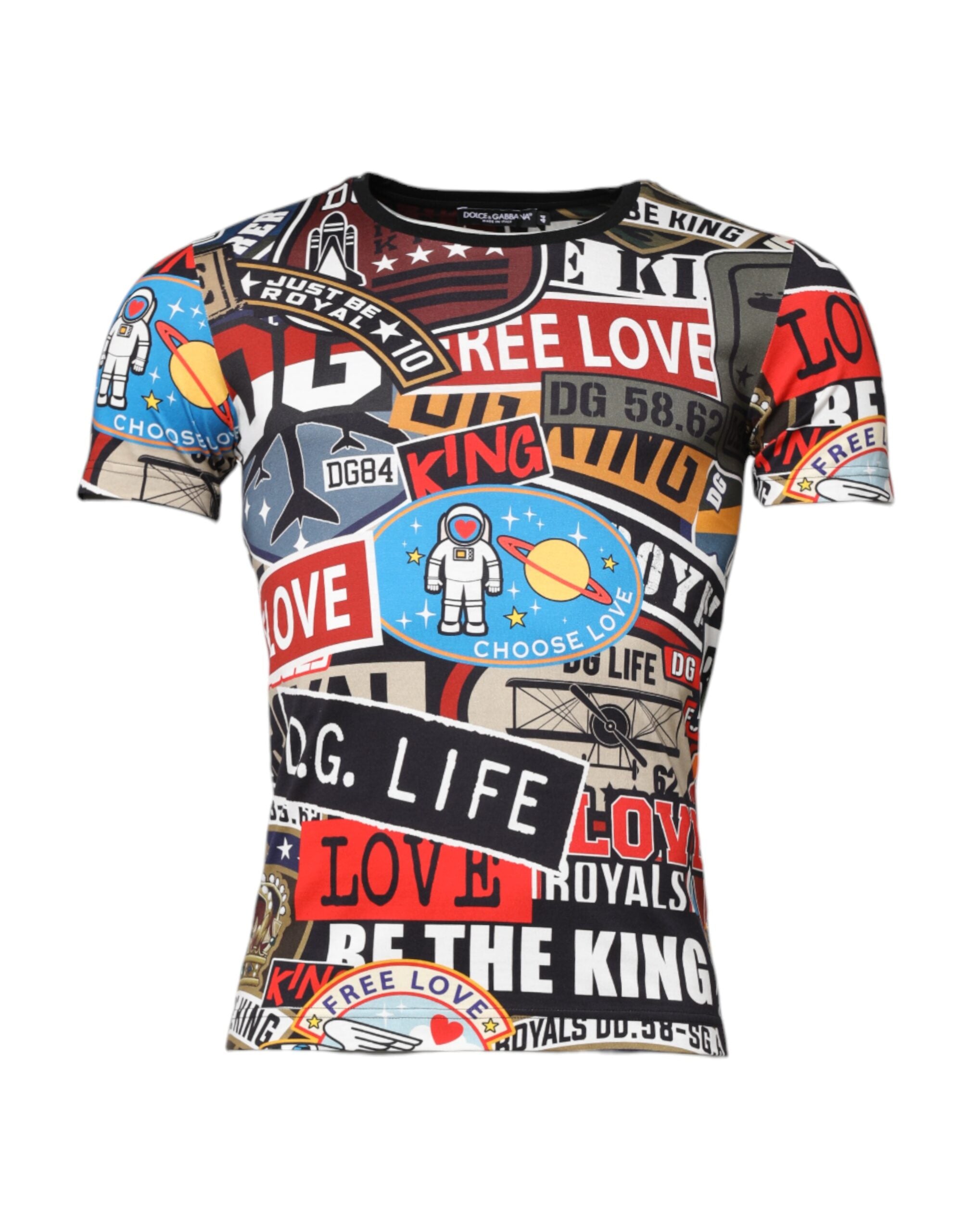Dolce & Gabbana Multicolor Patchwork Cotton Crew Neck Men's T-shirt