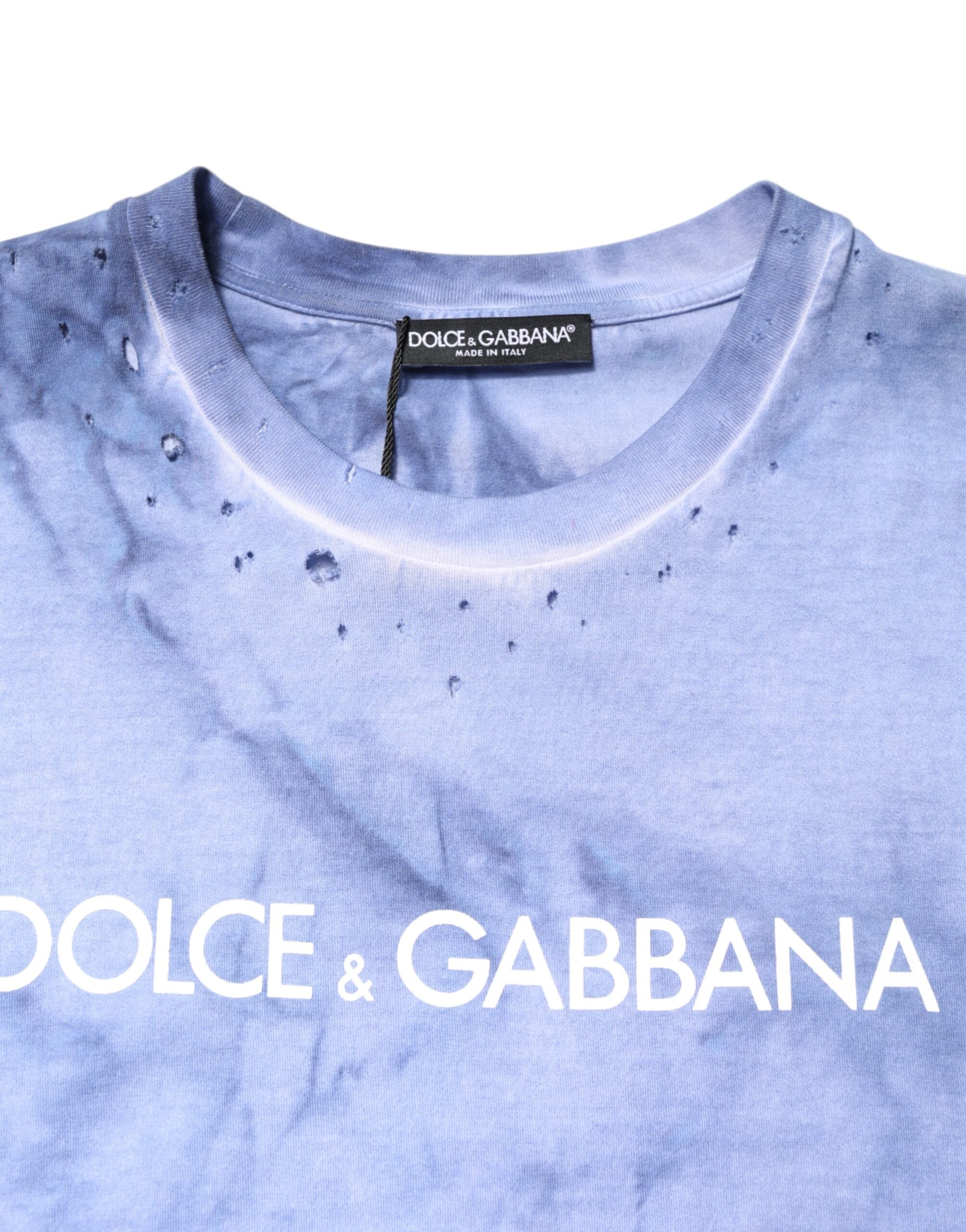 Dolce & Gabbana Blue Cotton Logo Print Crew Neck Men's T-shirt (Pre-Owned)