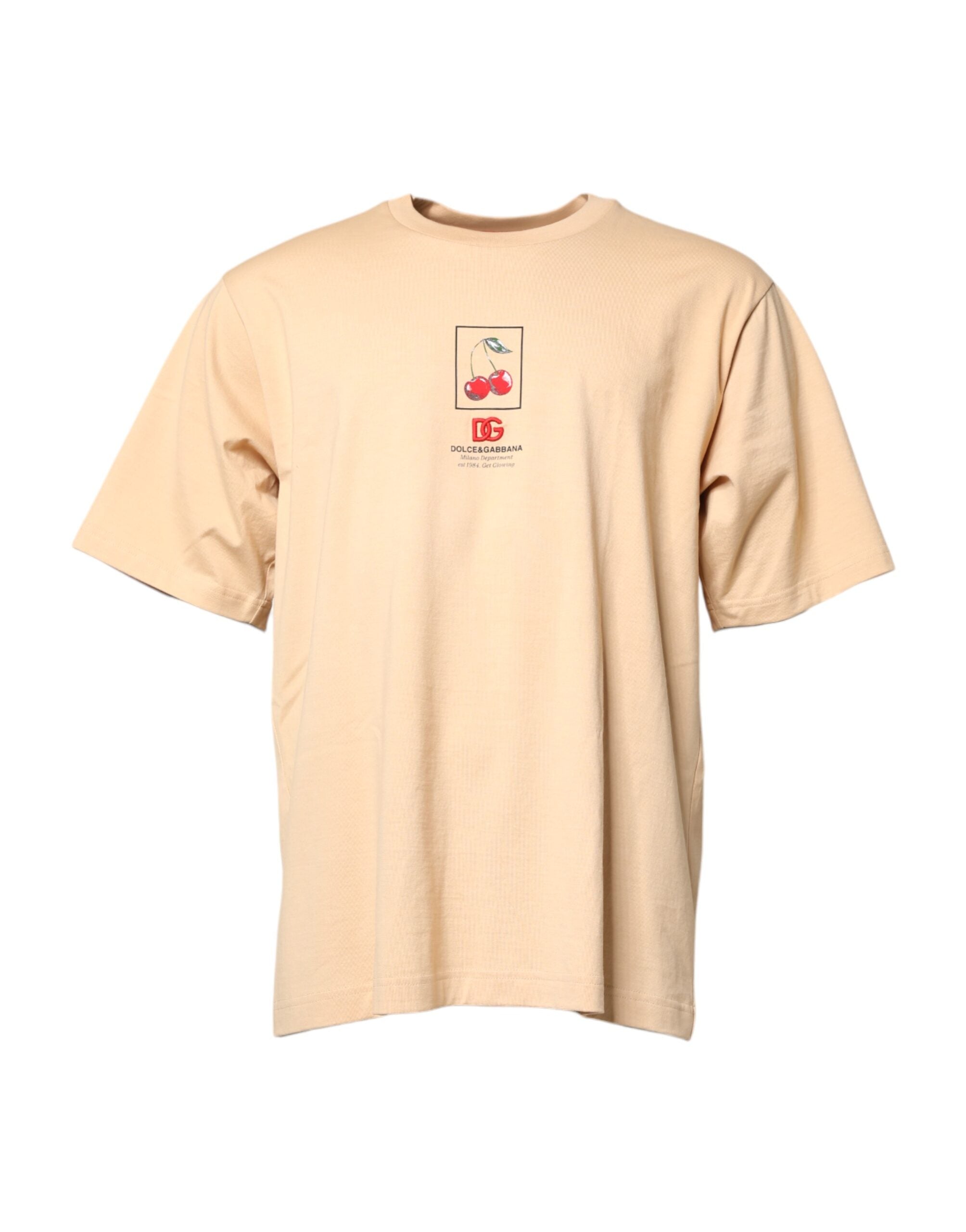 Dolce & Gabbana Beige Cotton Logo Print Crew Neck Men's T-shirt