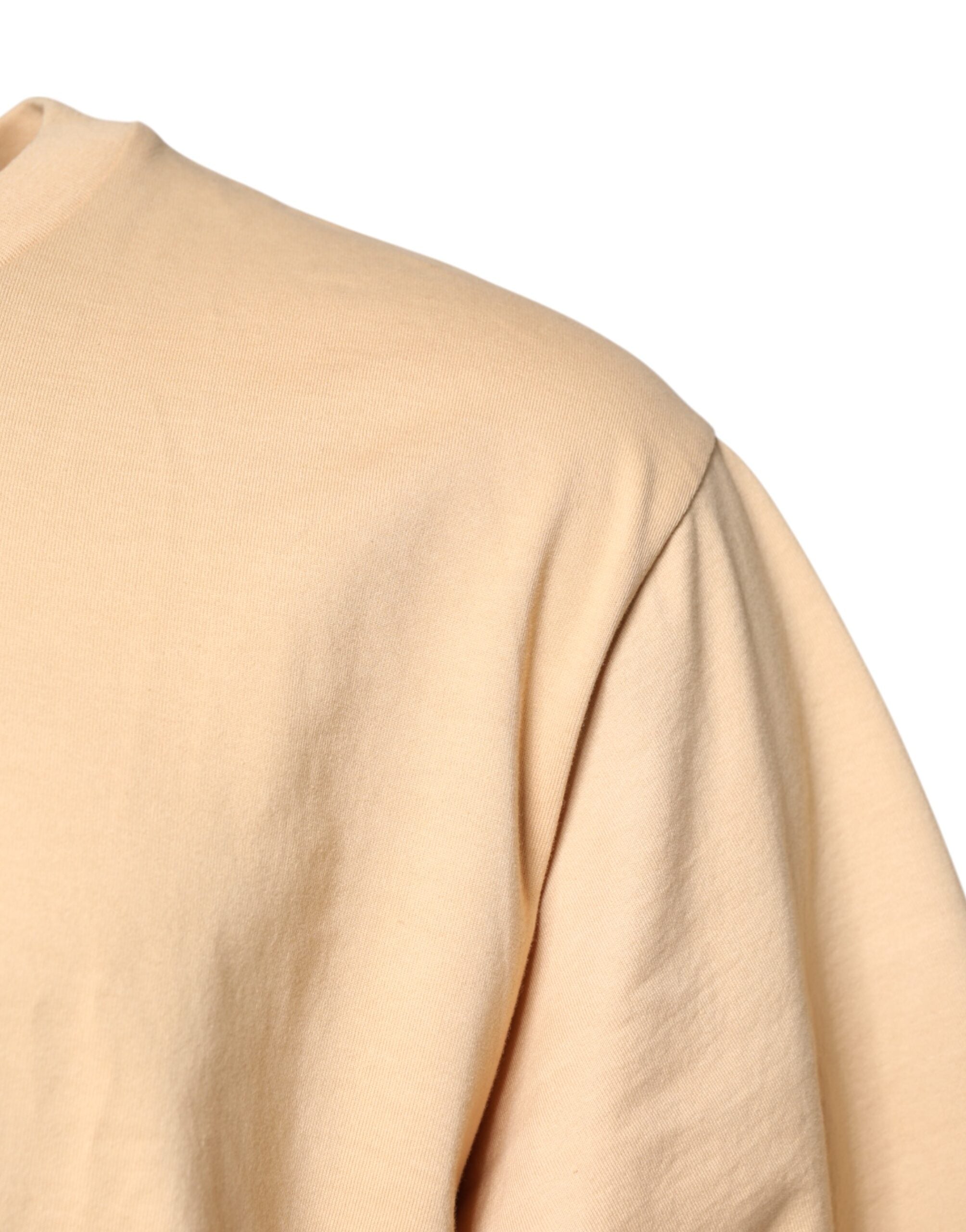 Dolce & Gabbana Beige Cotton Logo Print Crew Neck Men's T-shirt