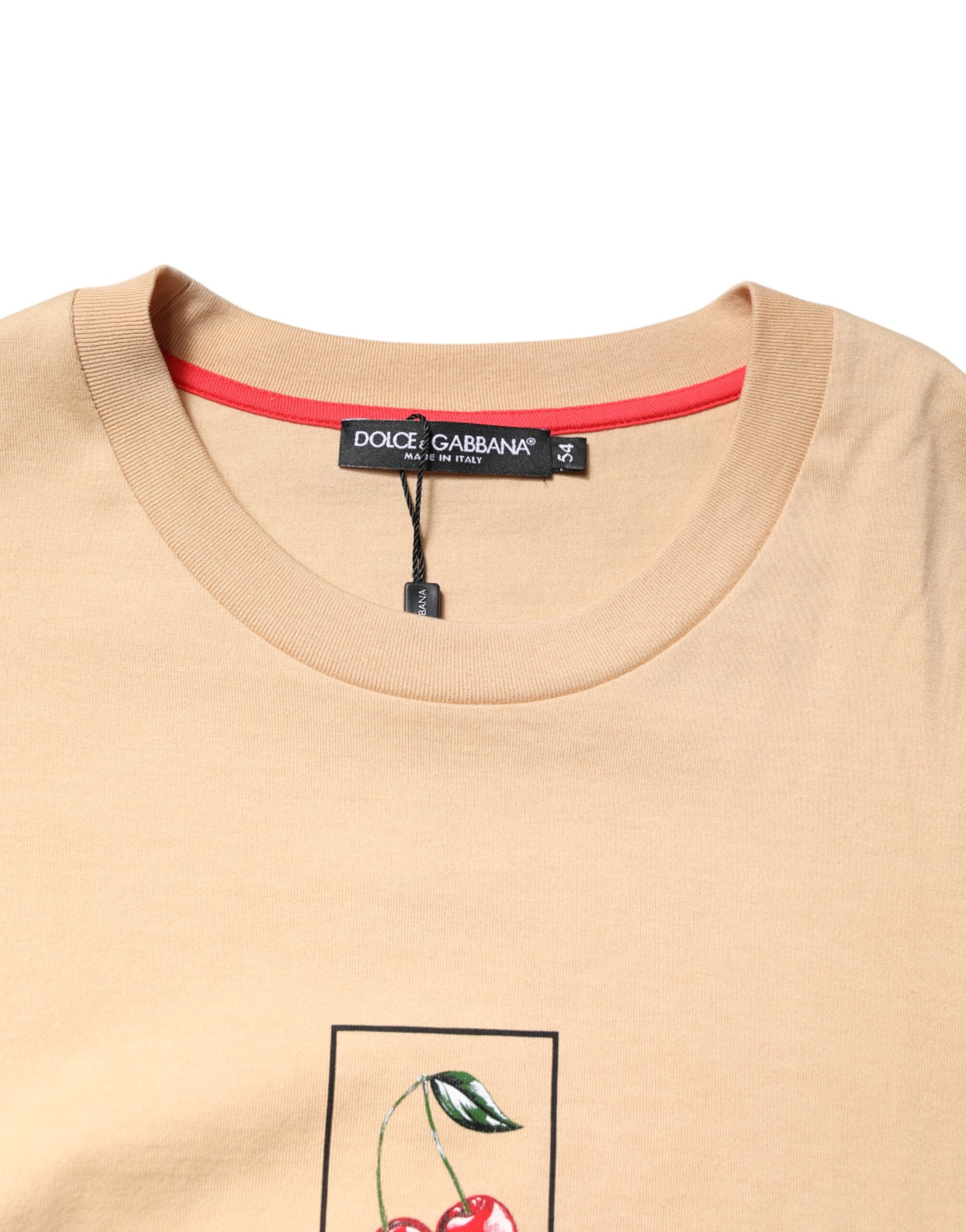 Dolce & Gabbana Beige Cotton Logo Print Crew Neck Men's T-shirt
