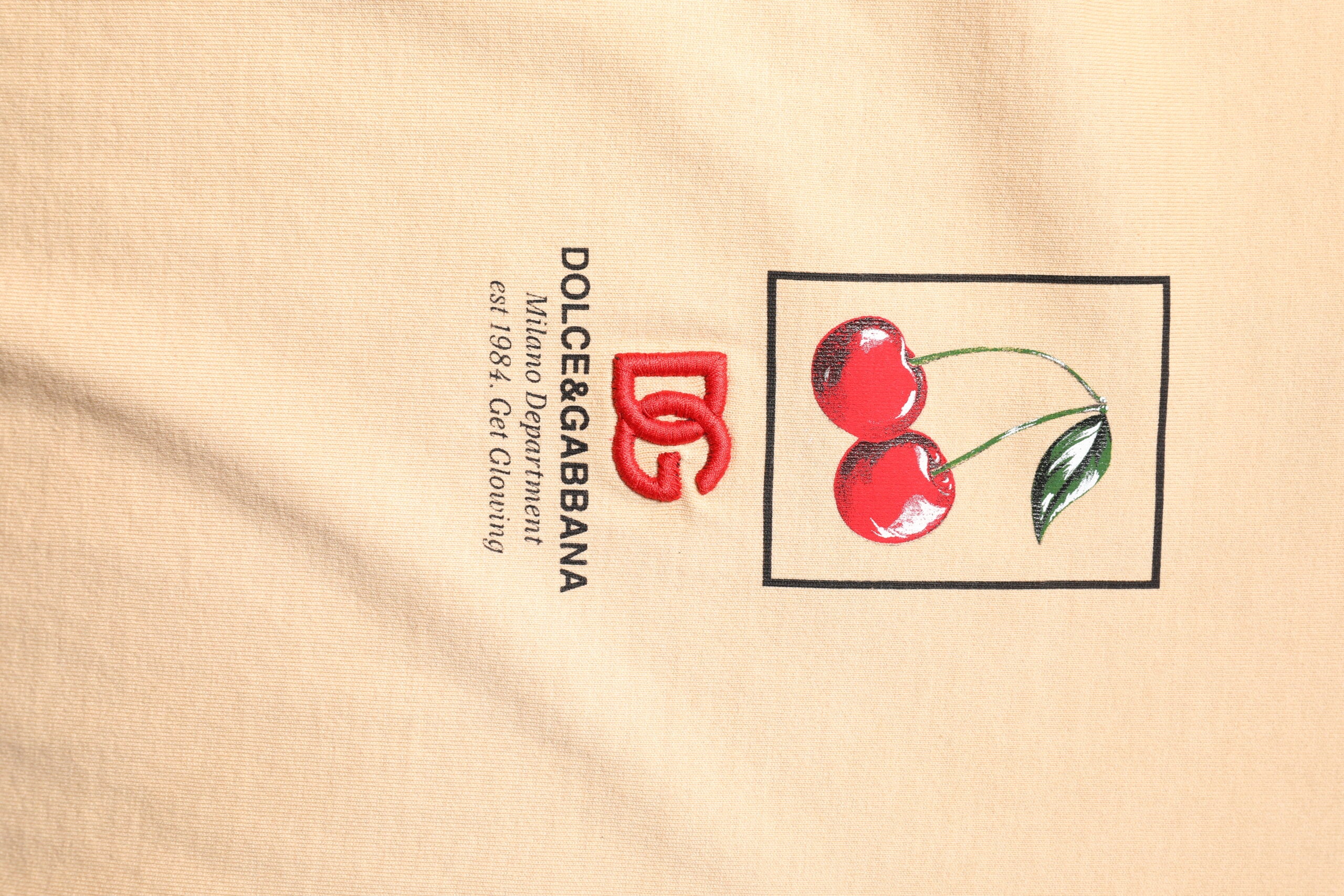 Dolce & Gabbana Beige Cotton Logo Print Crew Neck Men's T-shirt