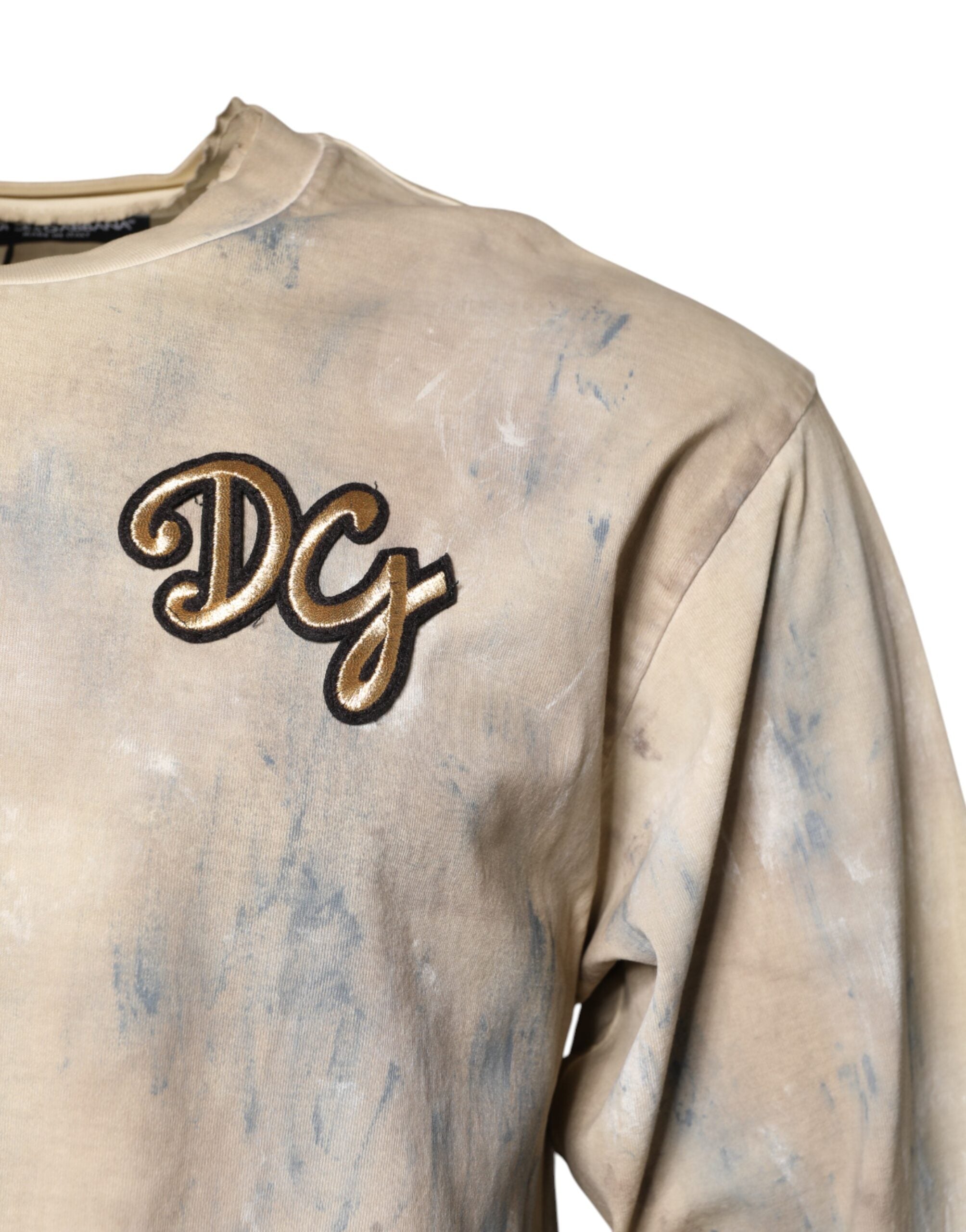 Dolce & Gabbana Beige Tie Dye DG Embroidery Cropped Men's T-shirt
